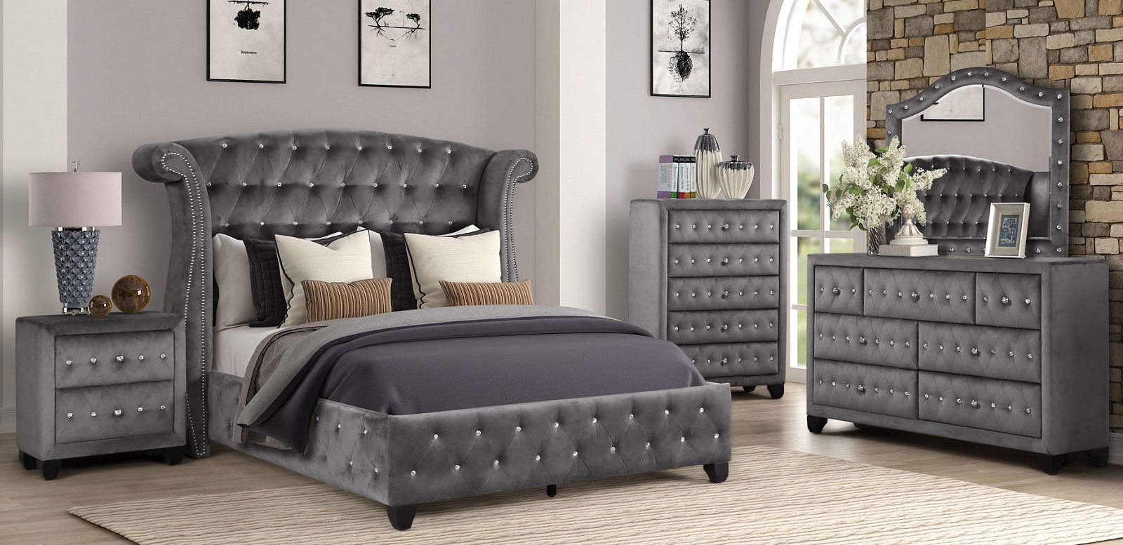 Sophia Fabric Upholstered King Size Bed
