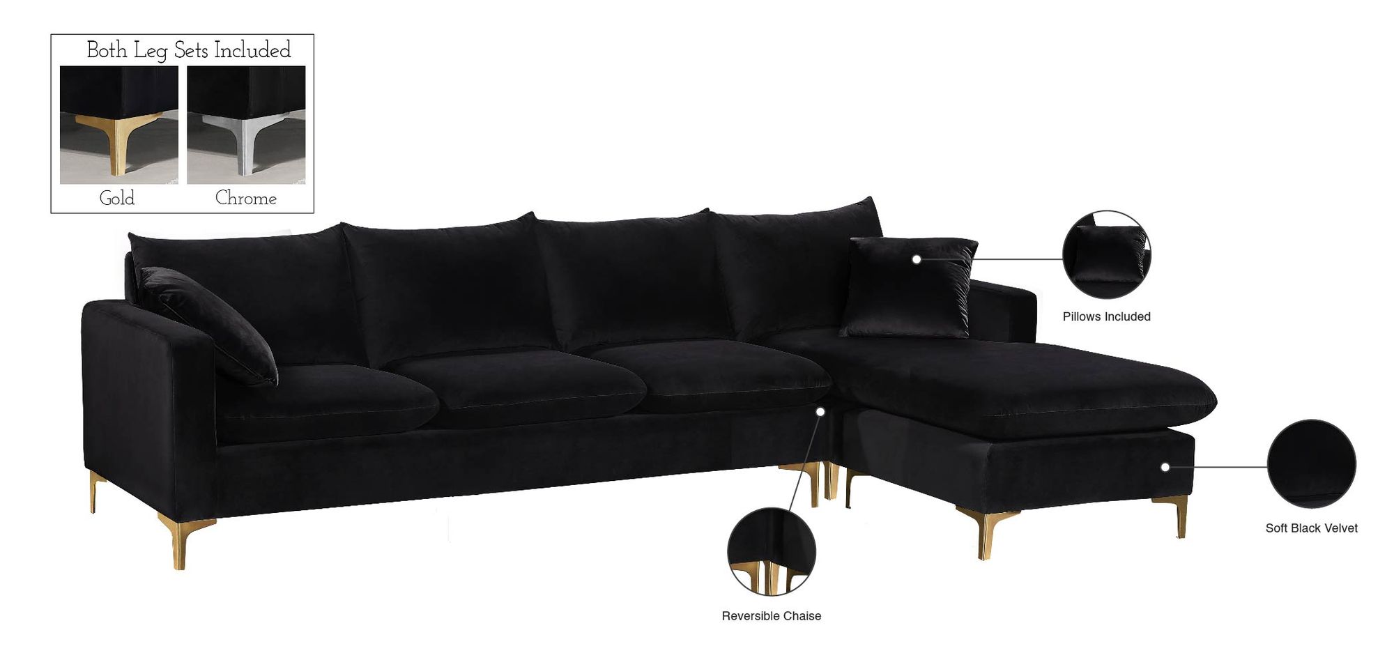 Naomi 110" Velvet Reversible Sectional