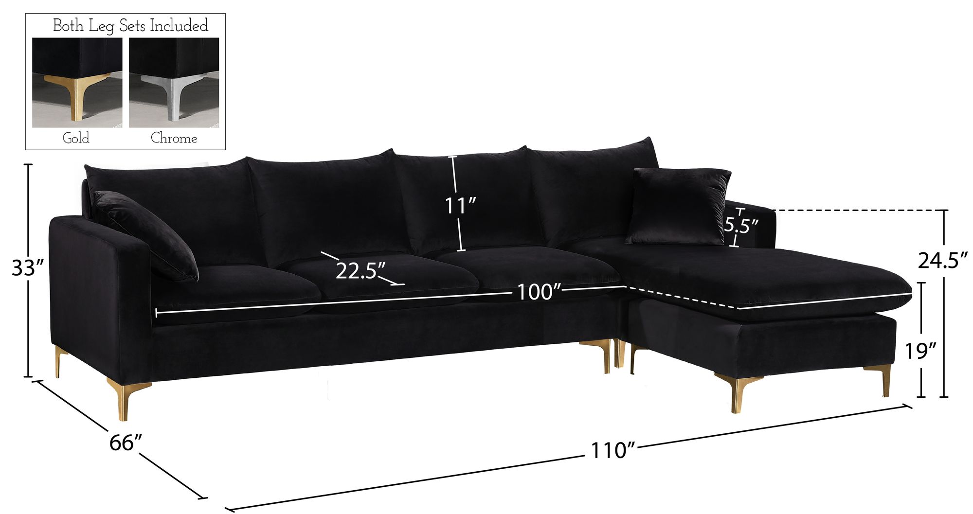 Naomi 110" Velvet Reversible Sectional