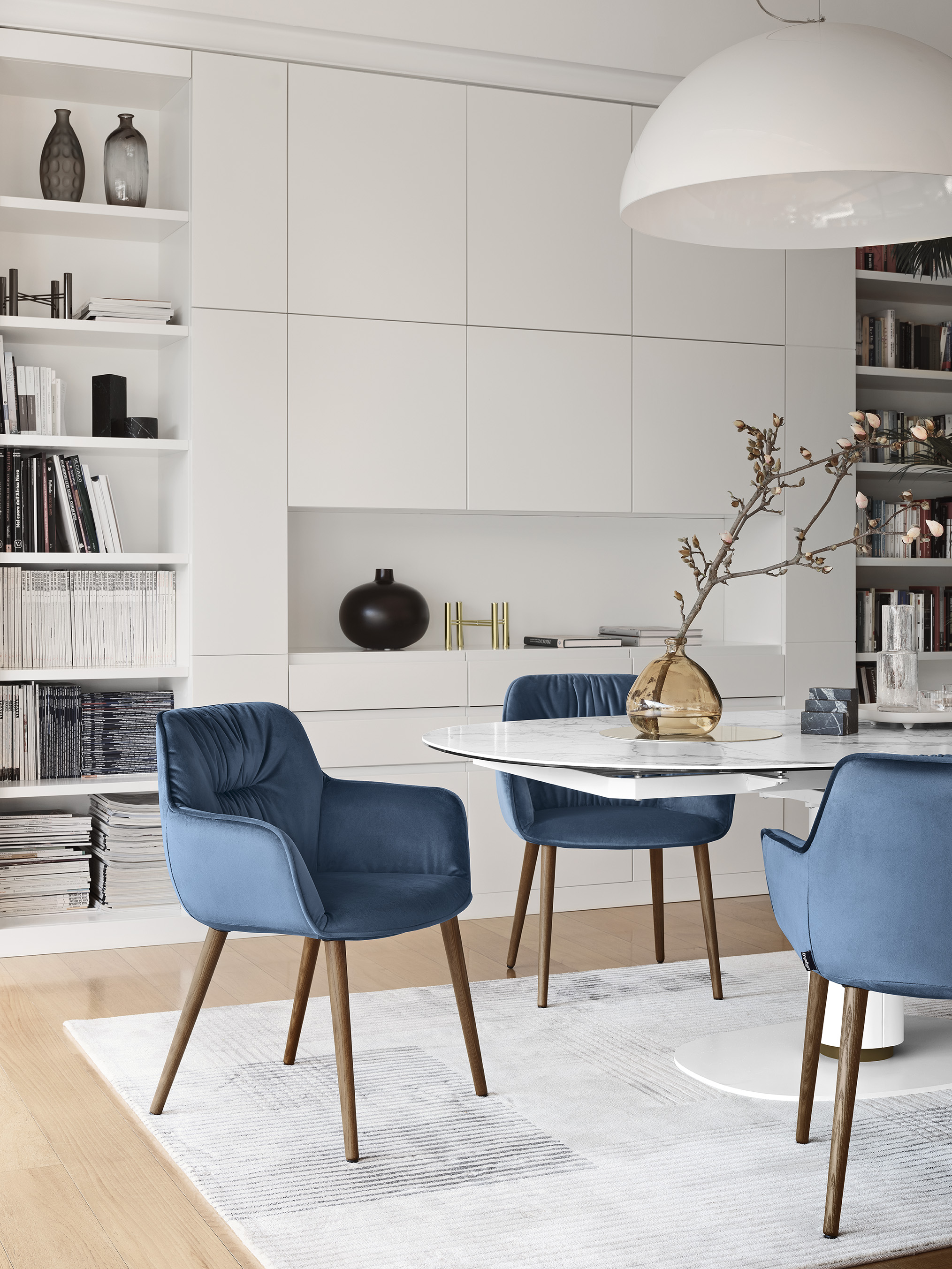 Cocoon Fabric/Wood Customizable Plush Seat Dining Armchair