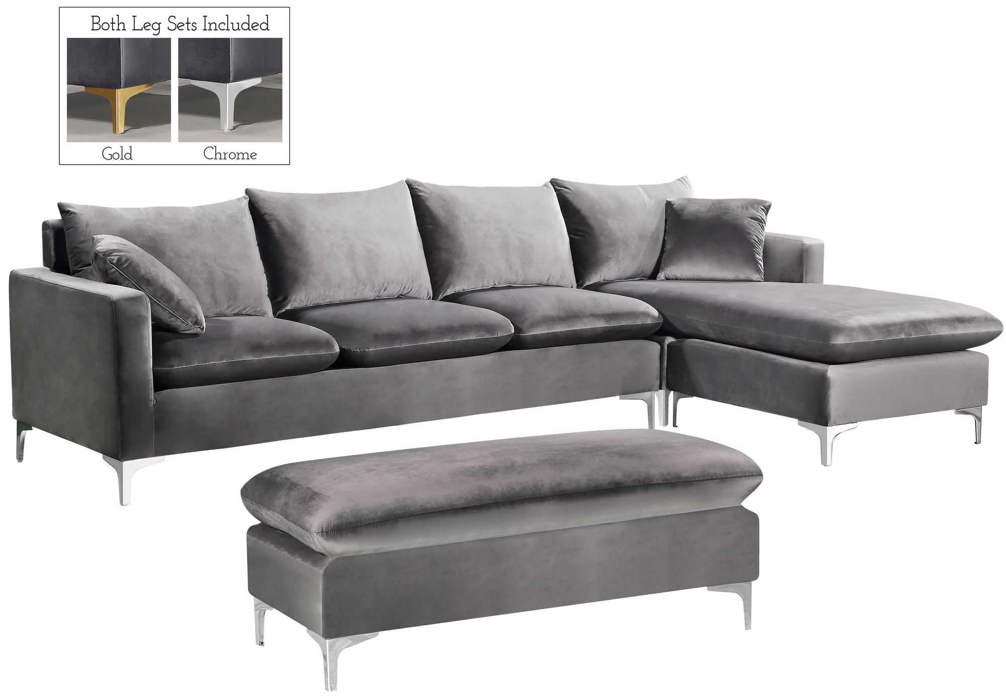 Naomi 110" Velvet Reversible Sectional