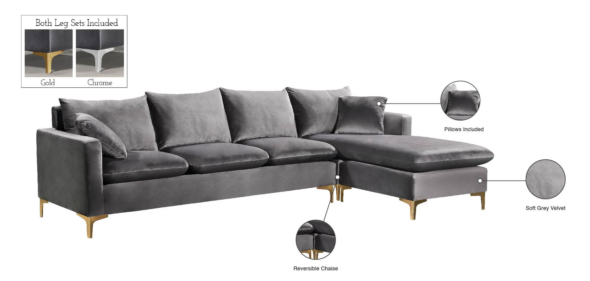 Naomi 110" Velvet Reversible Sectional