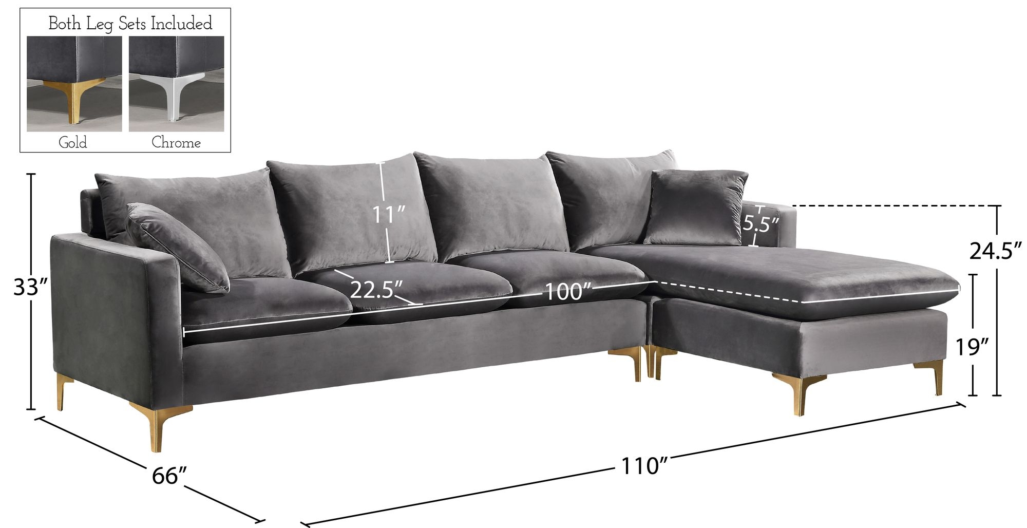 Naomi 110" Velvet Reversible Sectional