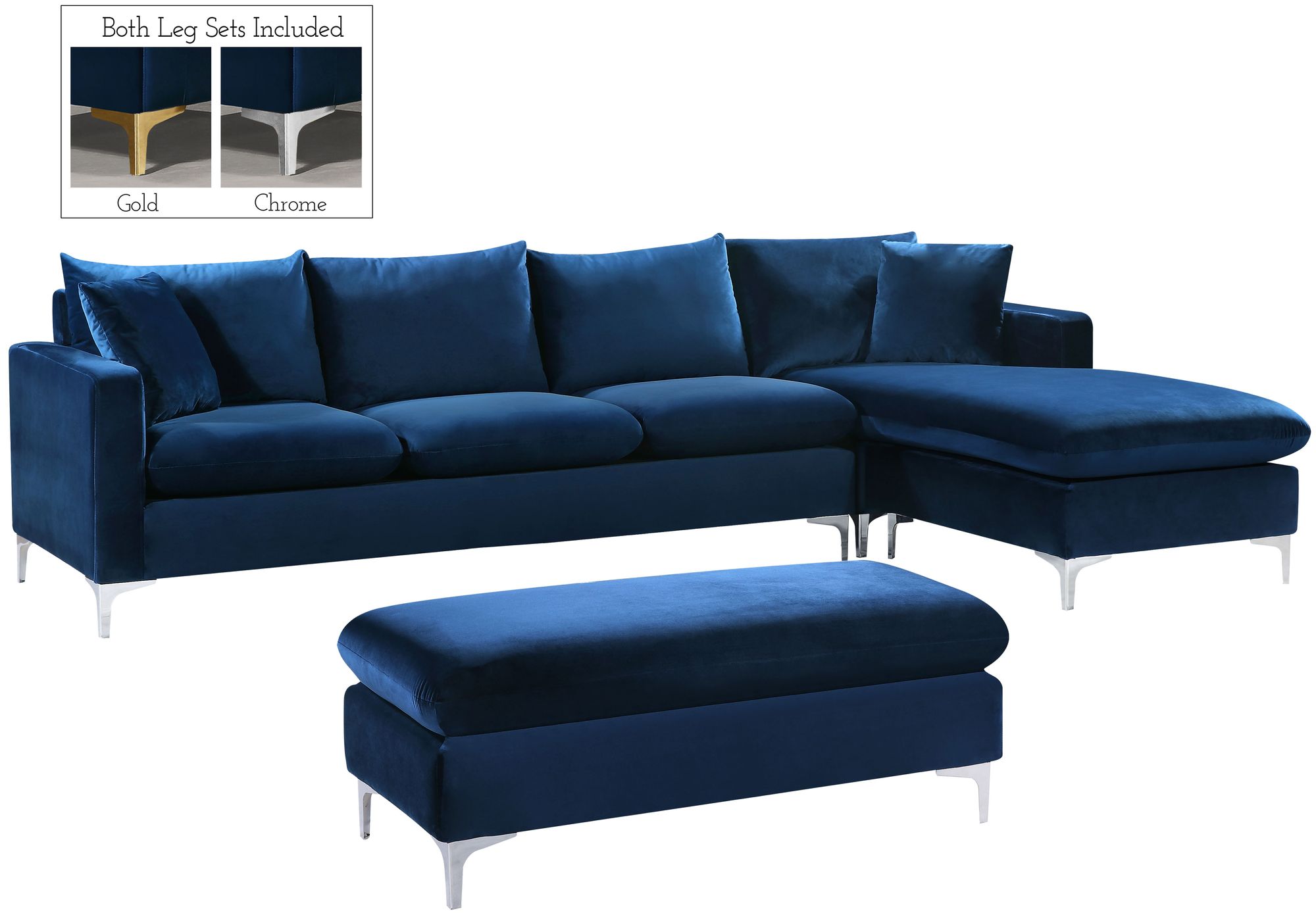 Naomi 110" Velvet Reversible Sectional