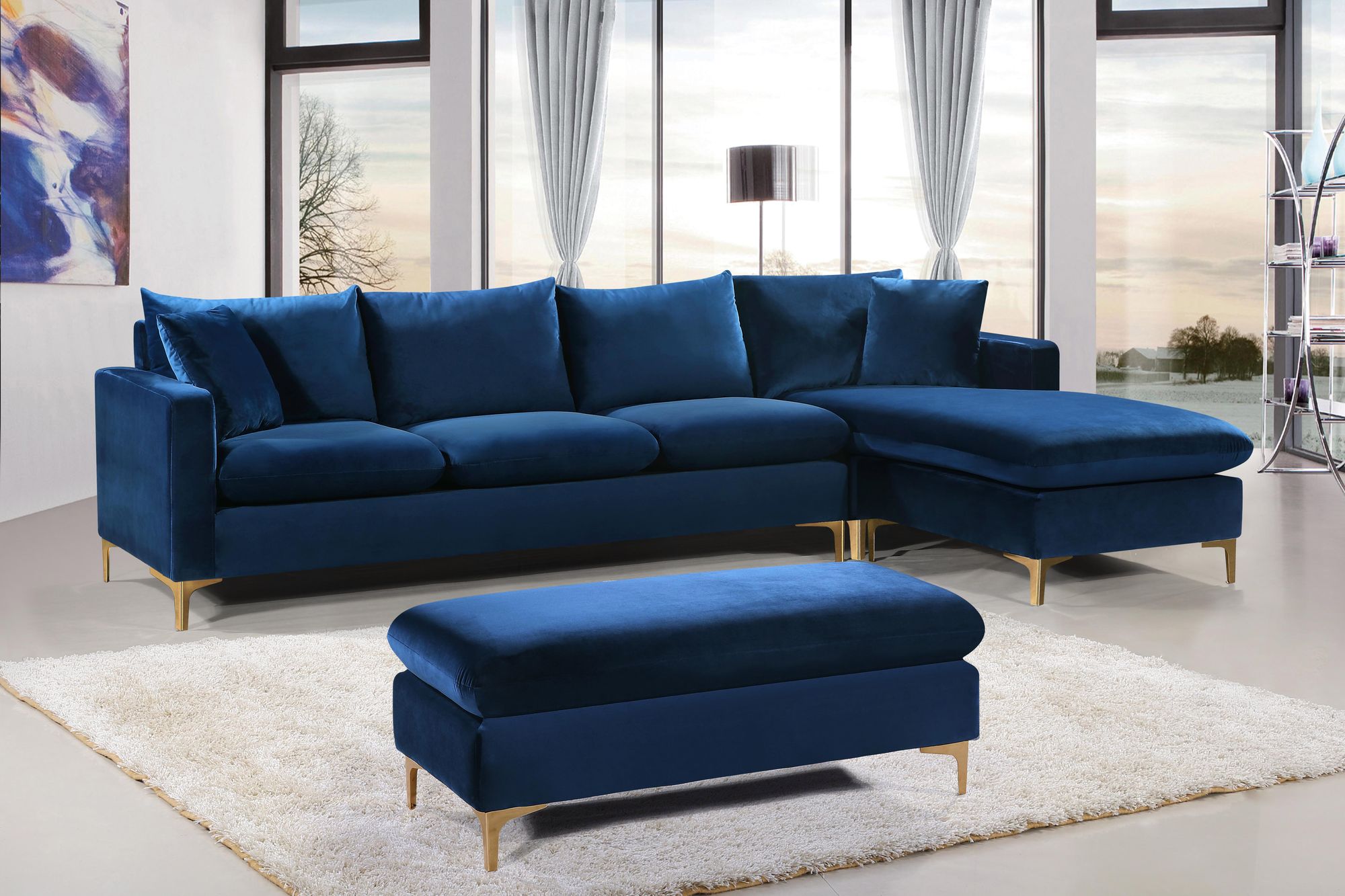 Naomi 110" Velvet Reversible Sectional