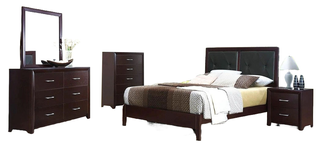 Edina Leatherette/Wood Veneer Panel Bedroom Set