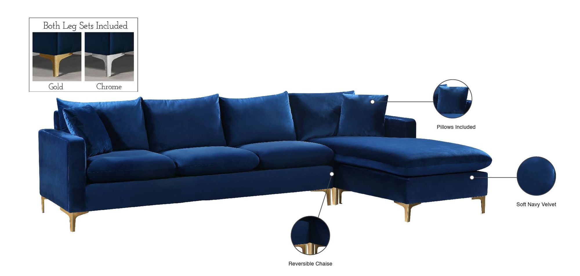 Naomi 110" Velvet Reversible Sectional
