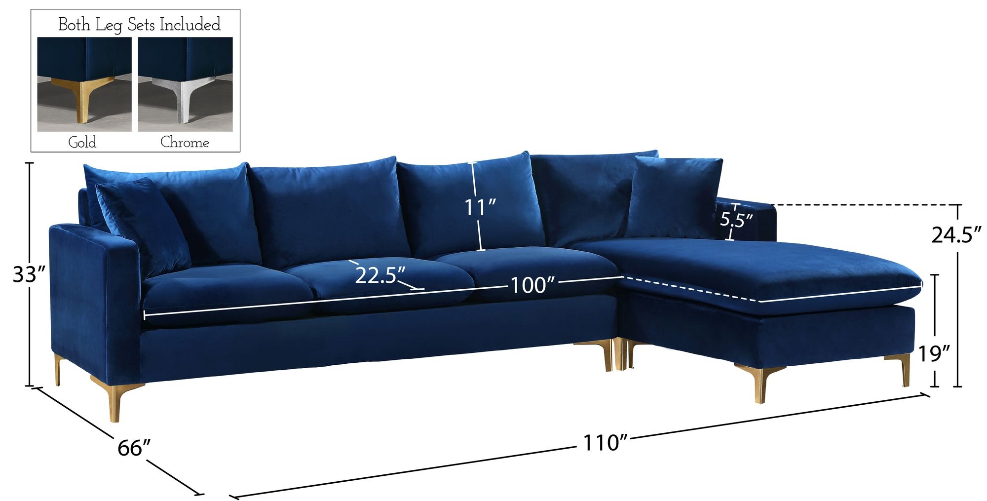 Naomi 110" Velvet Reversible Sectional