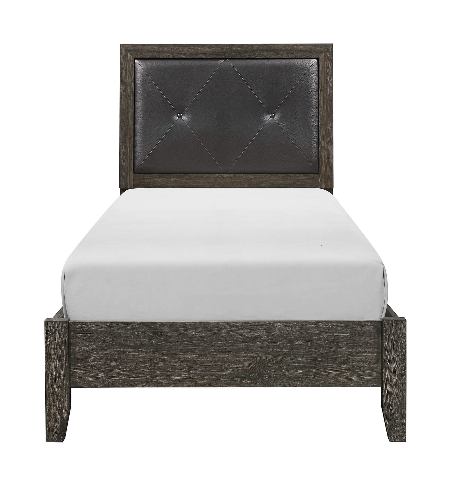 Edina Leatherette/Wood Veneer Panel Bed, Twin Size