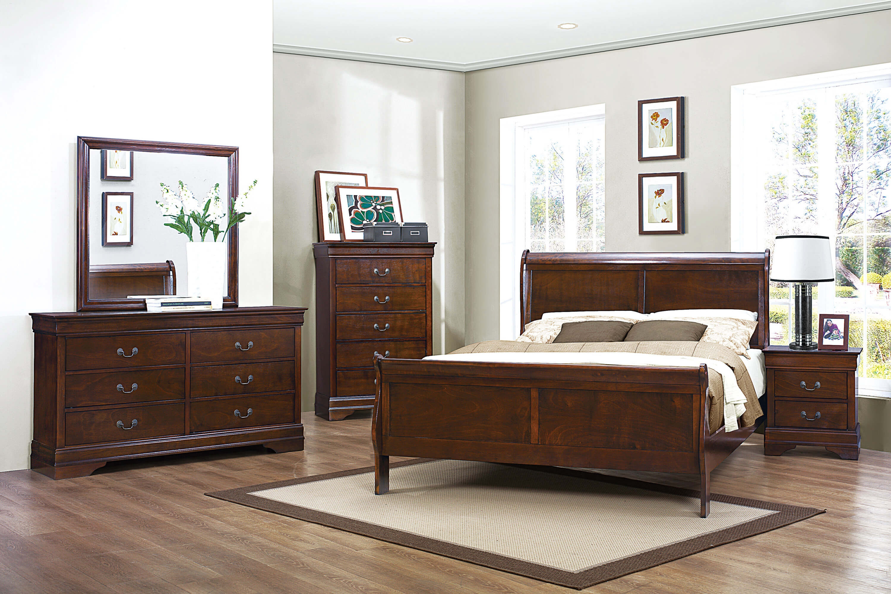 Mayville Wood/Wood Veneer Sleigh Bed, Queen Size