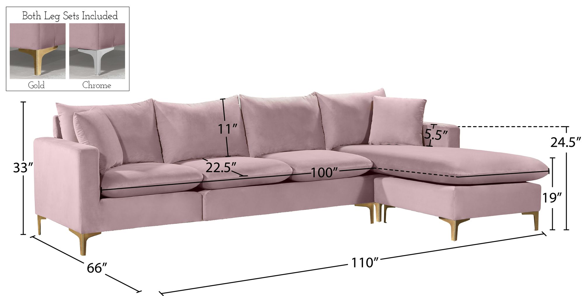 Naomi 110" Velvet Reversible Sectional