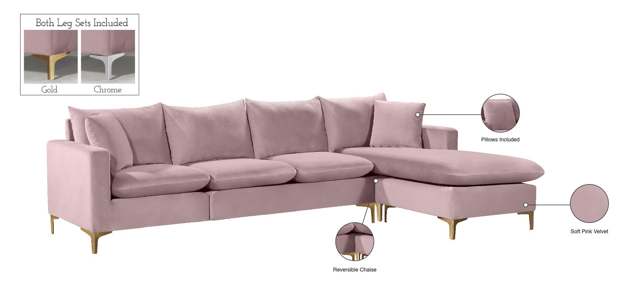 Naomi 110" Velvet Reversible Sectional