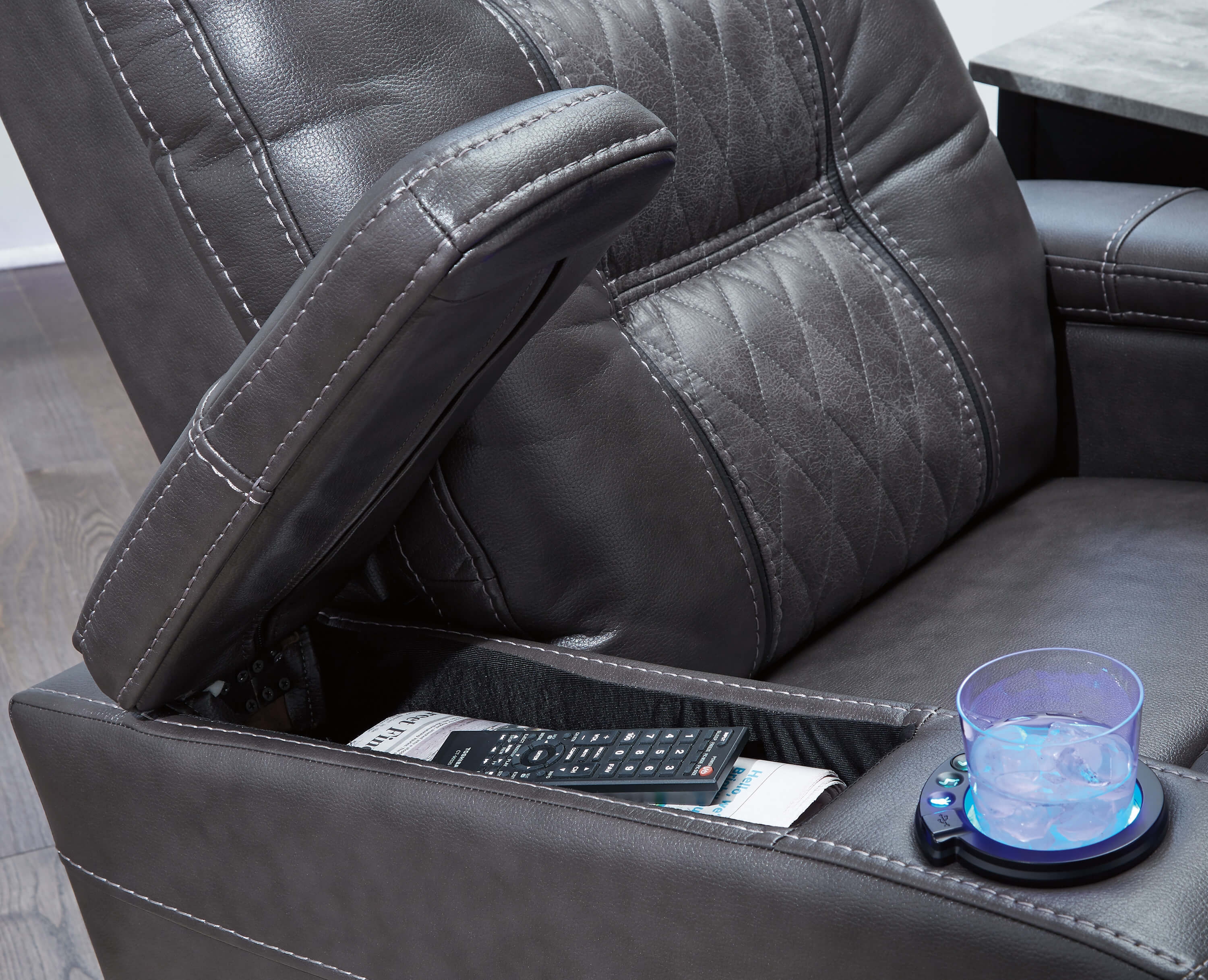 Composer Polyester/PU Power Recliner w/Ambient Blue LED Lighting