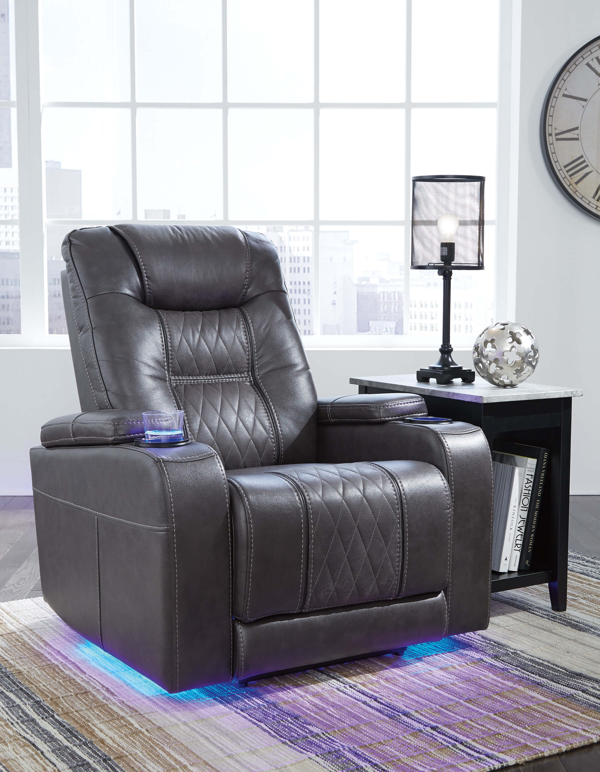Composer Polyester/PU Power Recliner w/Ambient Blue LED Lighting