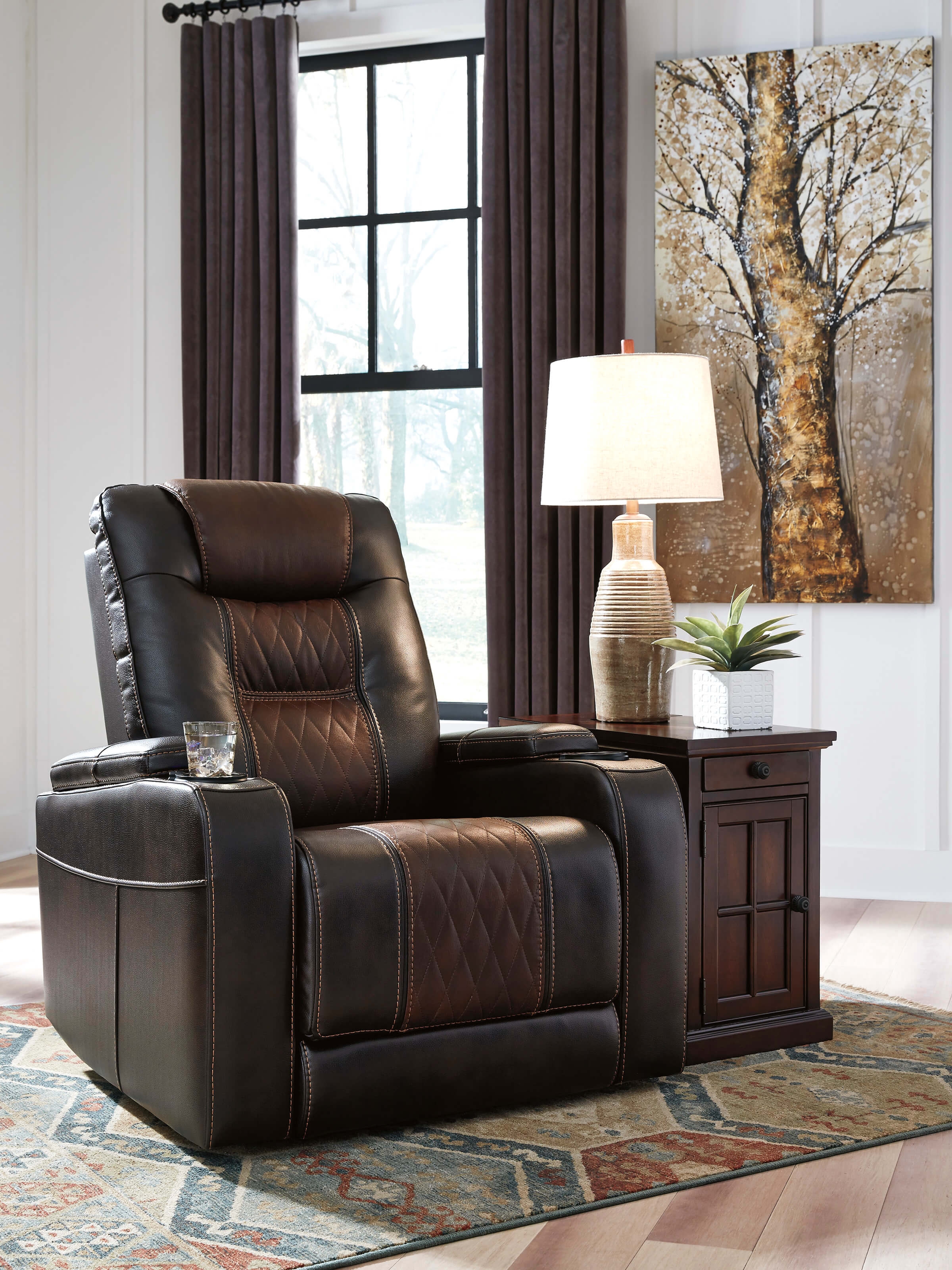 Composer Polyester/PU Power Recliner w/Ambient Blue LED Lighting