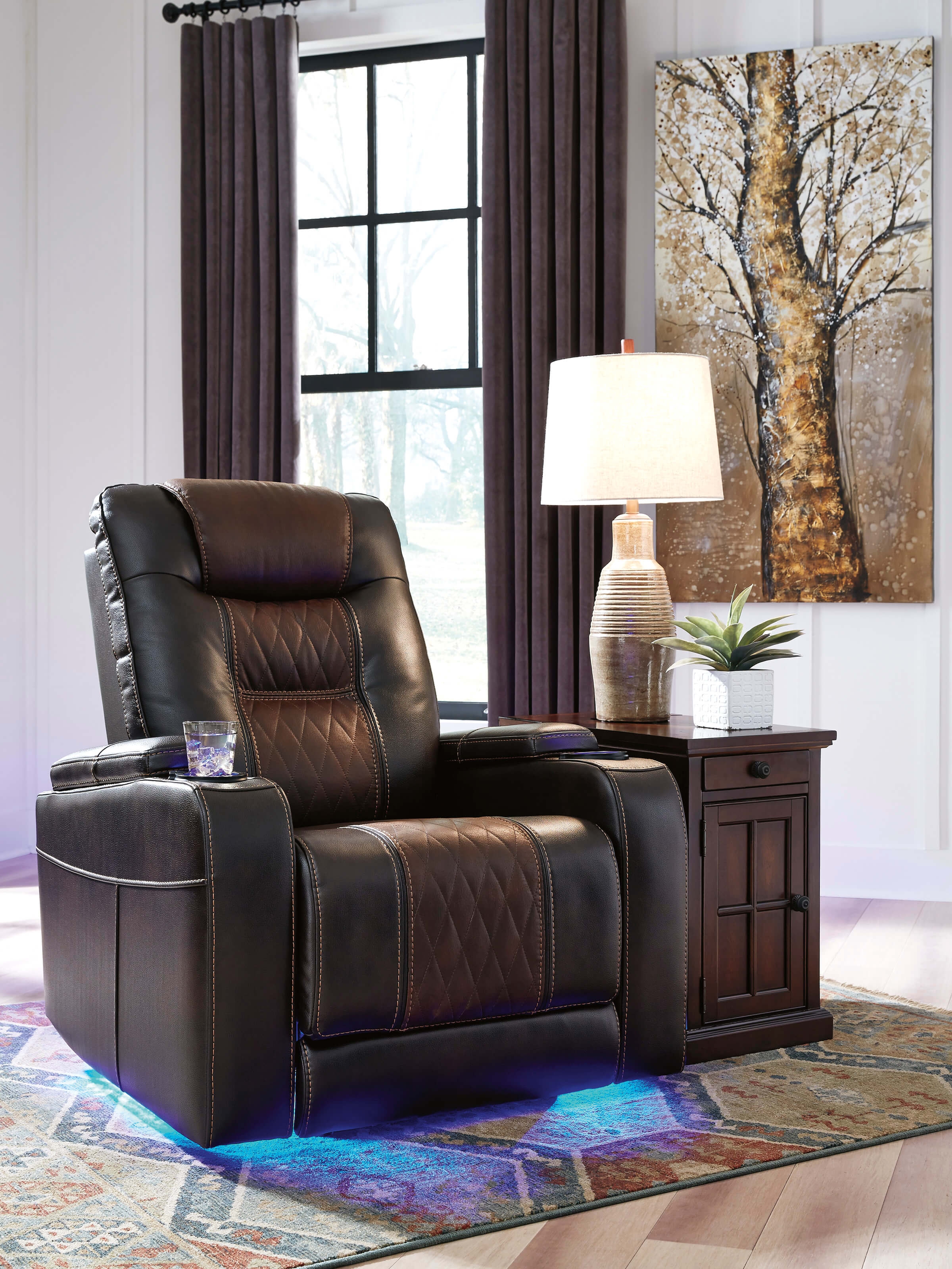 Composer Polyester/PU Power Recliner w/Ambient Blue LED Lighting