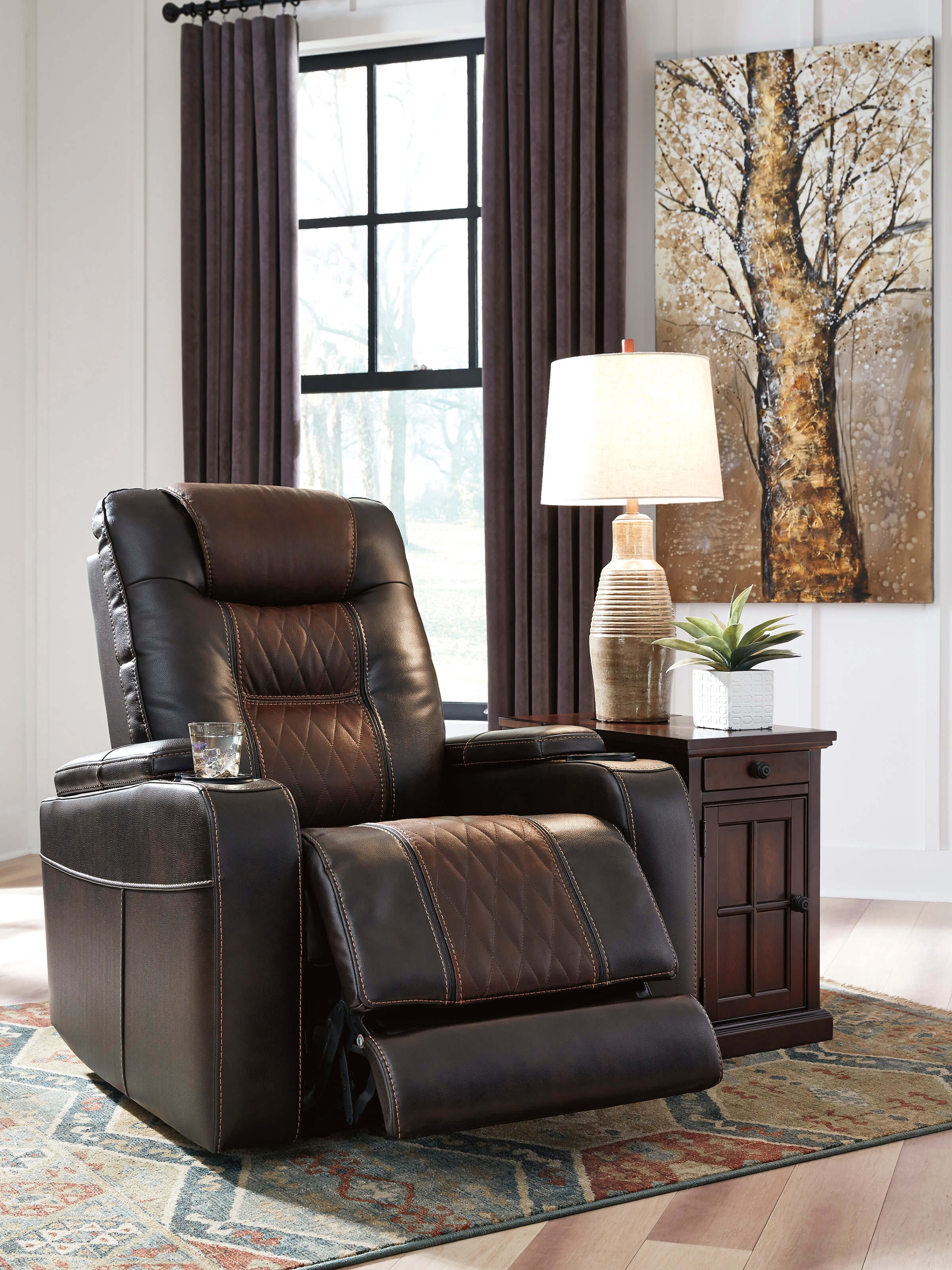 Composer Polyester/PU Power Recliner w/Ambient Blue LED Lighting