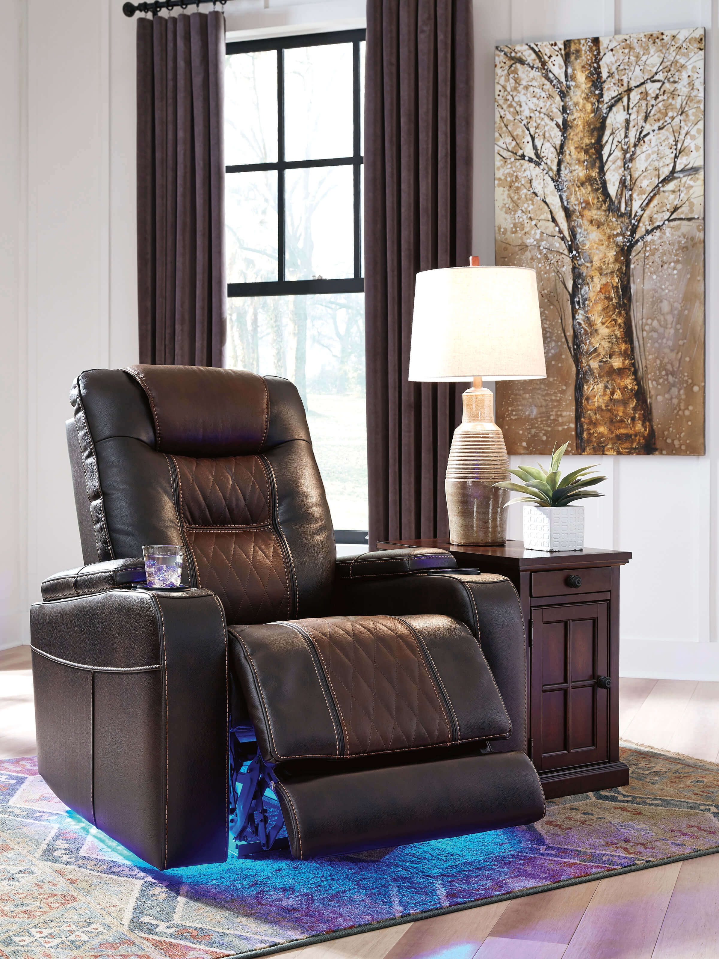 Composer Polyester/PU Power Recliner w/Ambient Blue LED Lighting