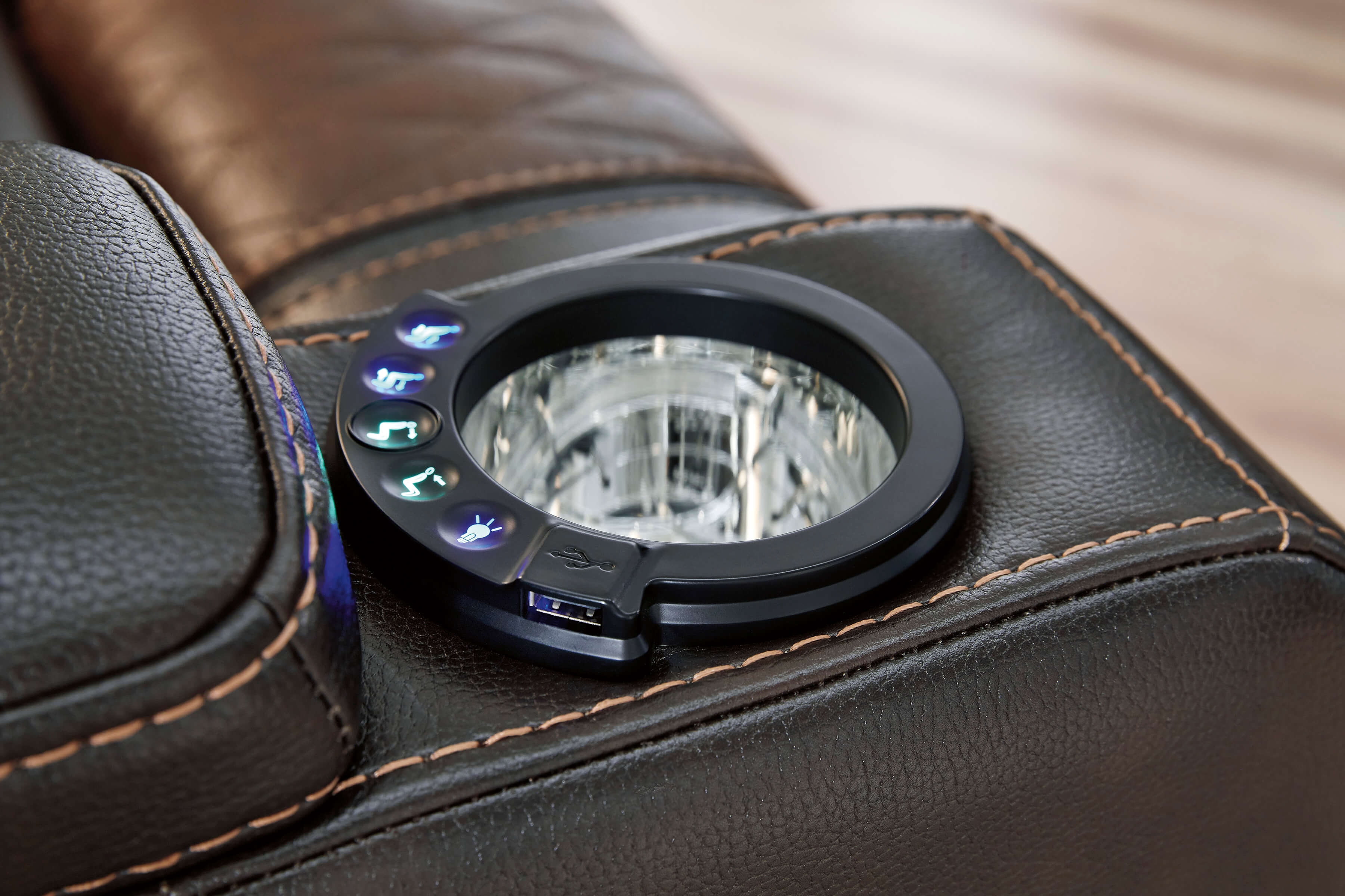 Composer Polyester/PU Power Recliner w/Ambient Blue LED Lighting
