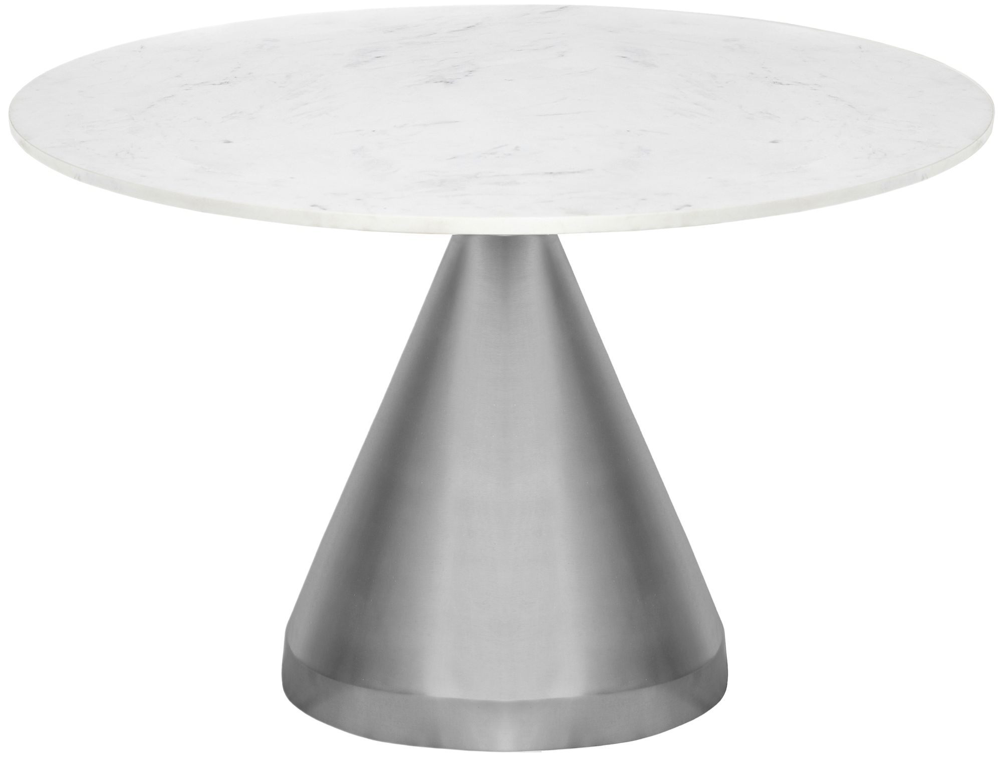 Emery 48" Round Marble Dining Table with Brushed Silver Stainless Steel Base