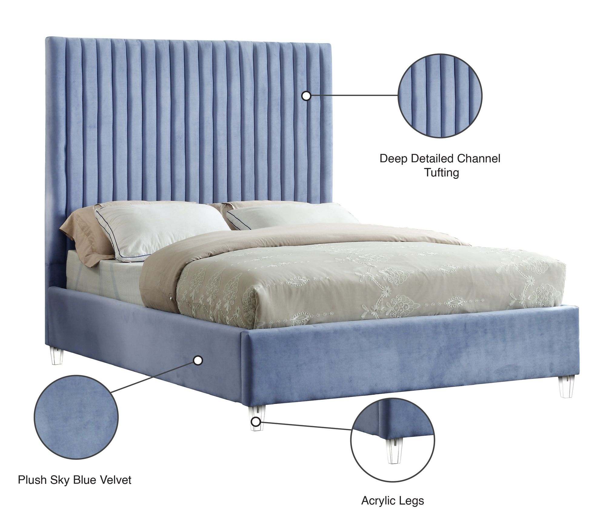 Candace Velvet Queen Size Bed