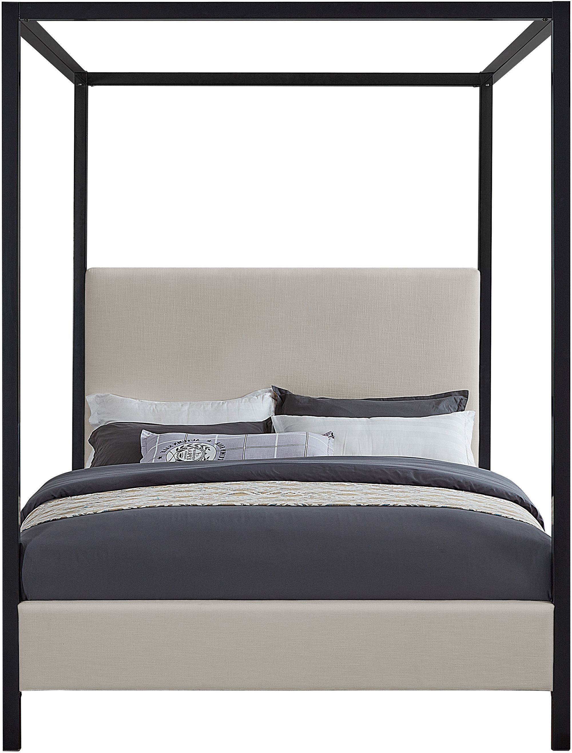 James Linen Fabric Full Size Canopy Bed