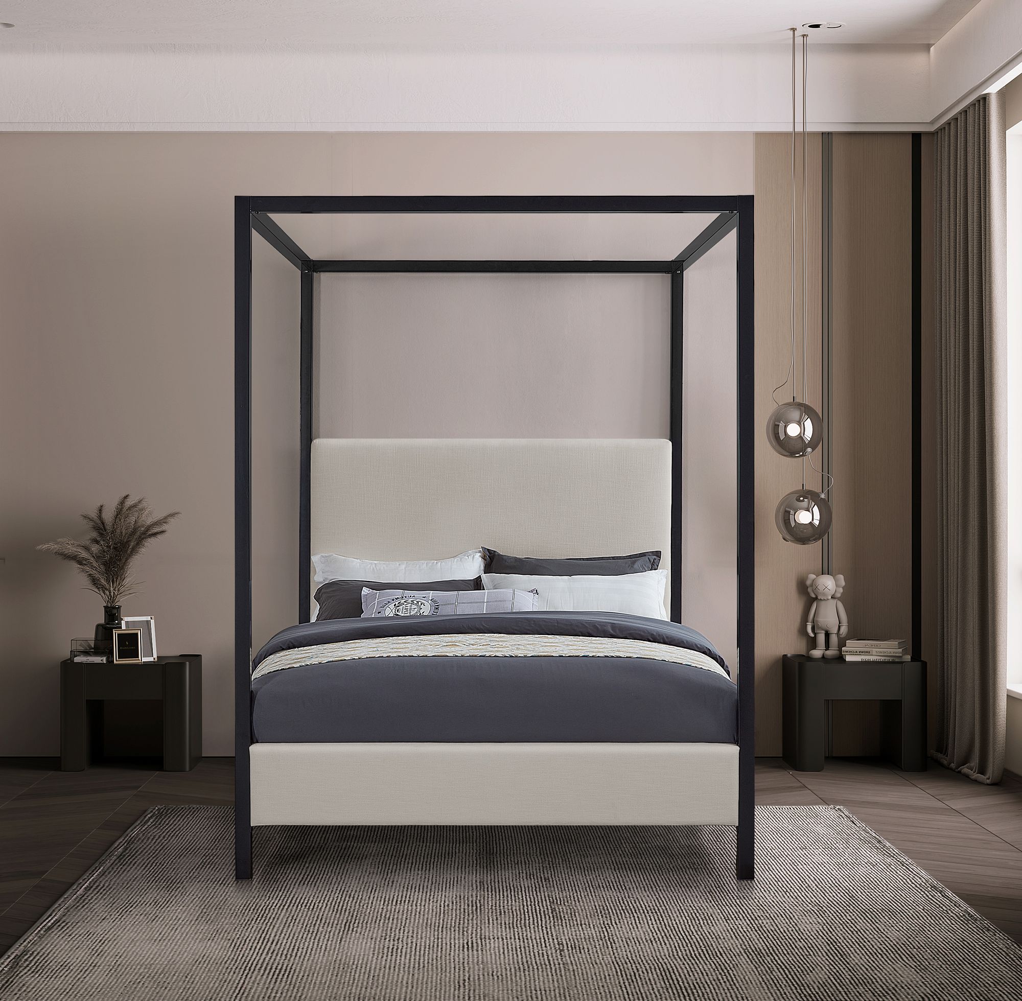 James Linen Fabric Full Size Canopy Bed