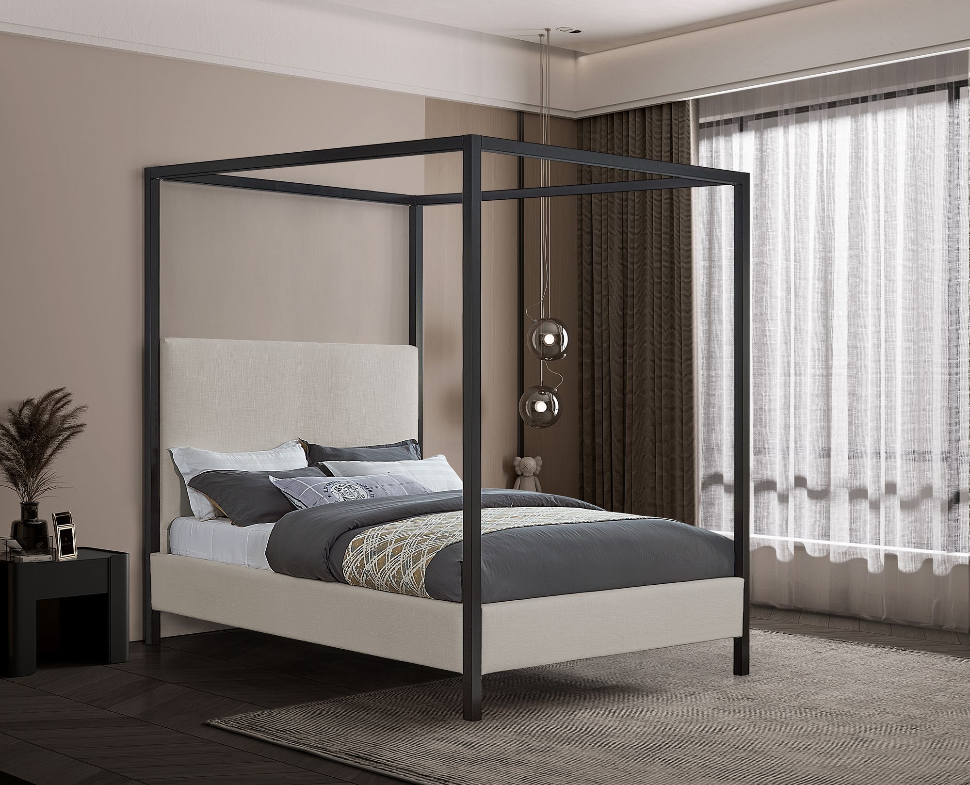 James Linen Fabric Queen Size Bed