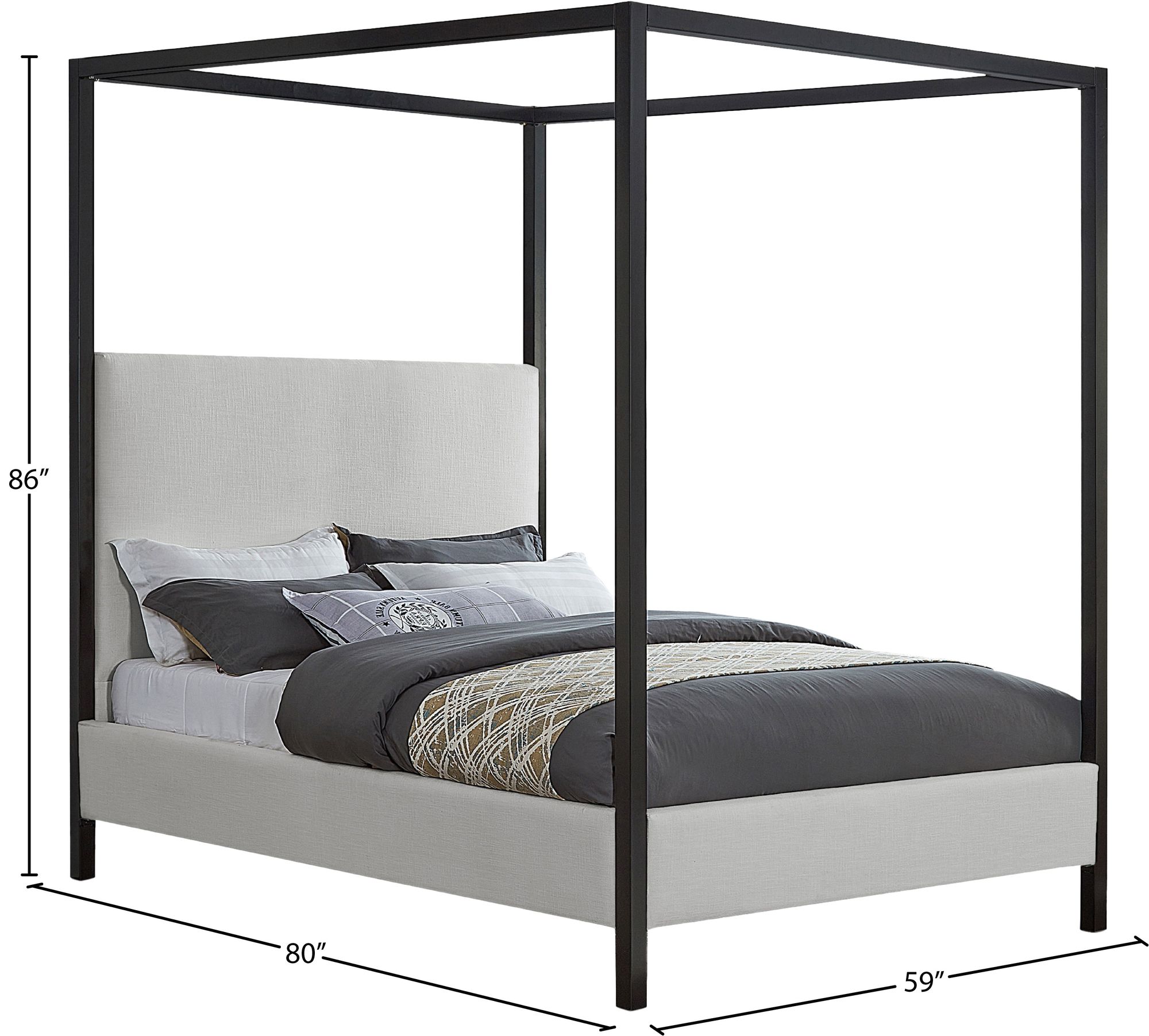 James Linen Fabric Full Size Canopy Bed
