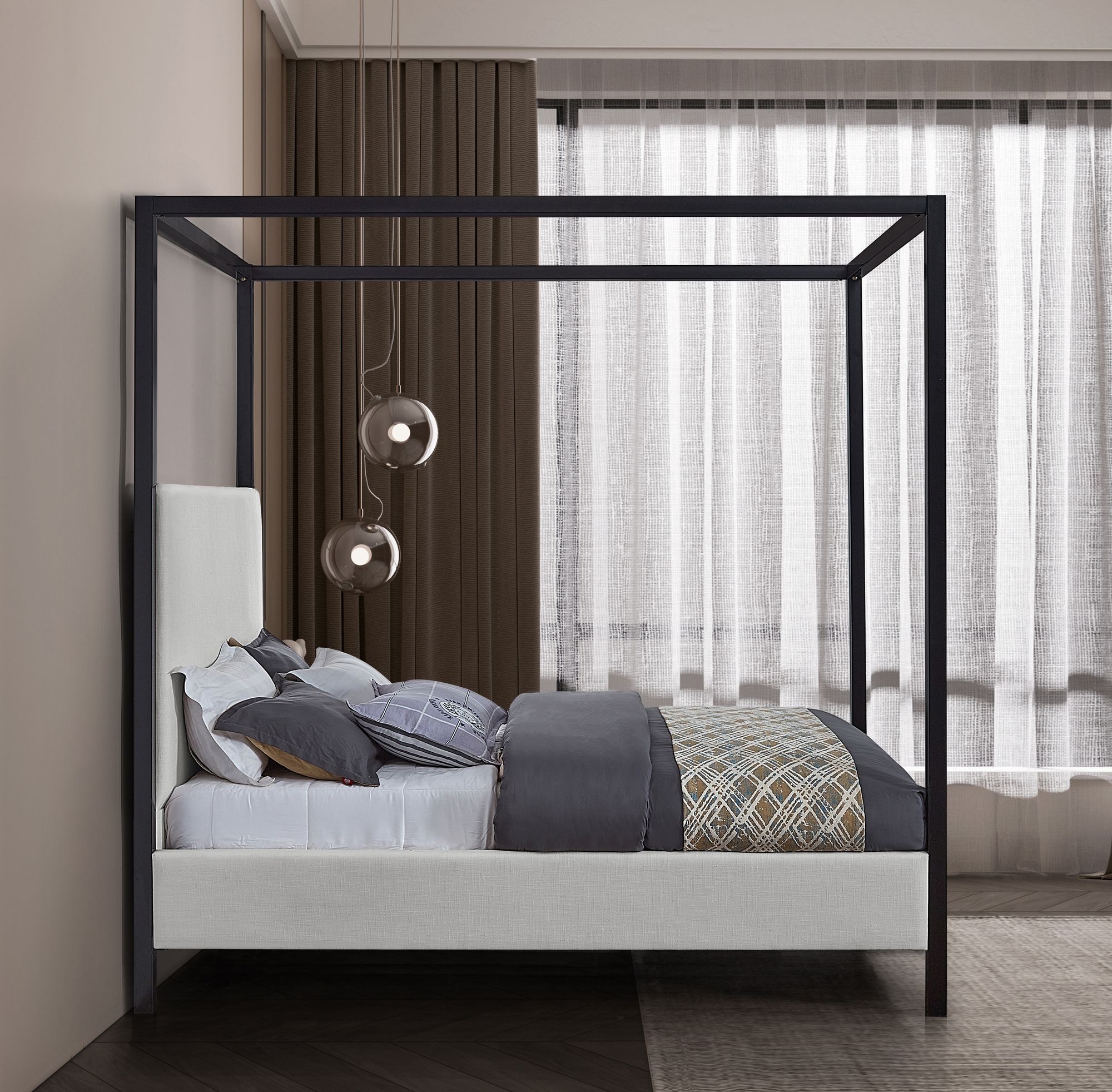 James Linen Fabric Queen Size Bed