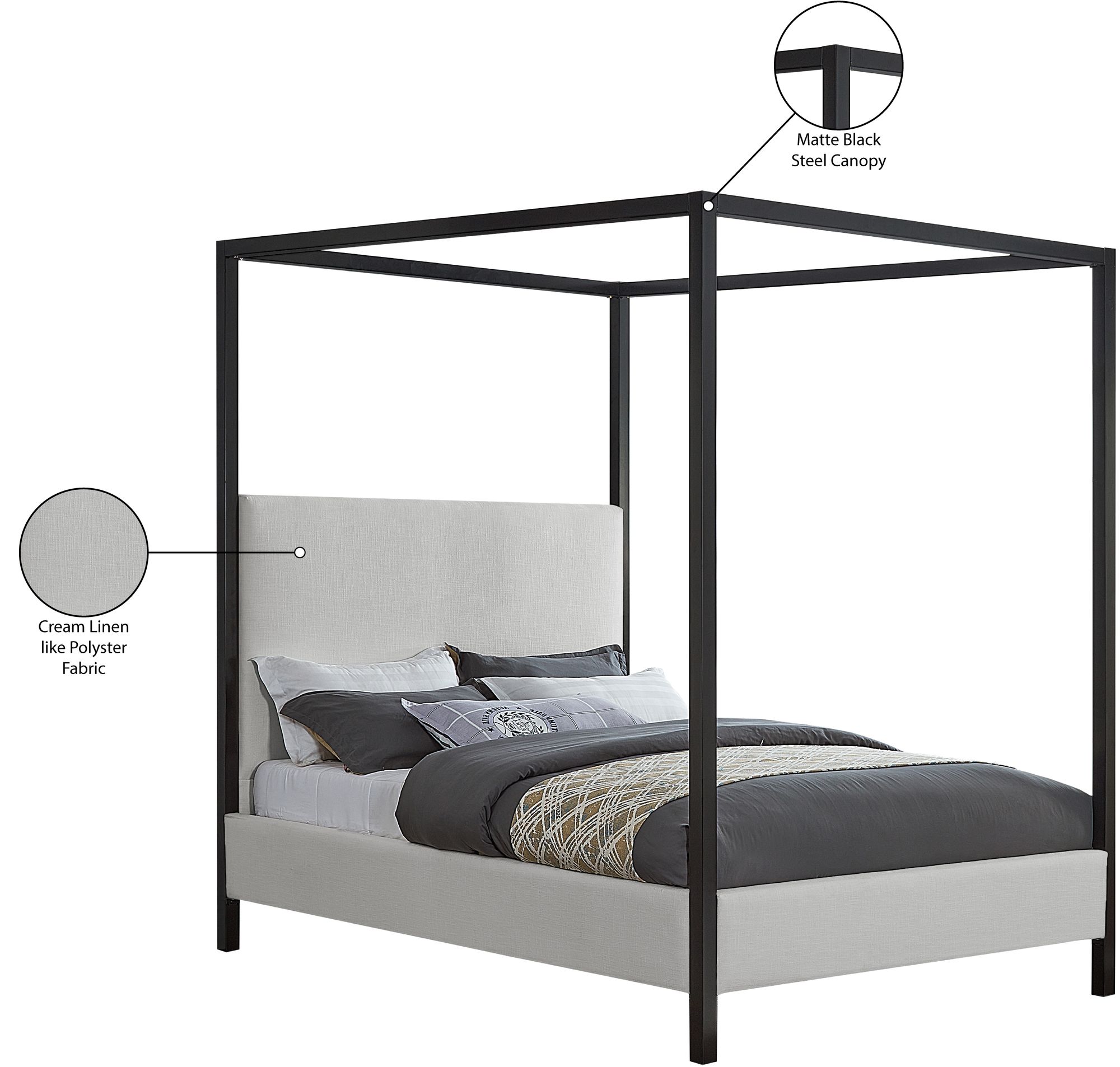 James Linen Fabric Queen Size Bed