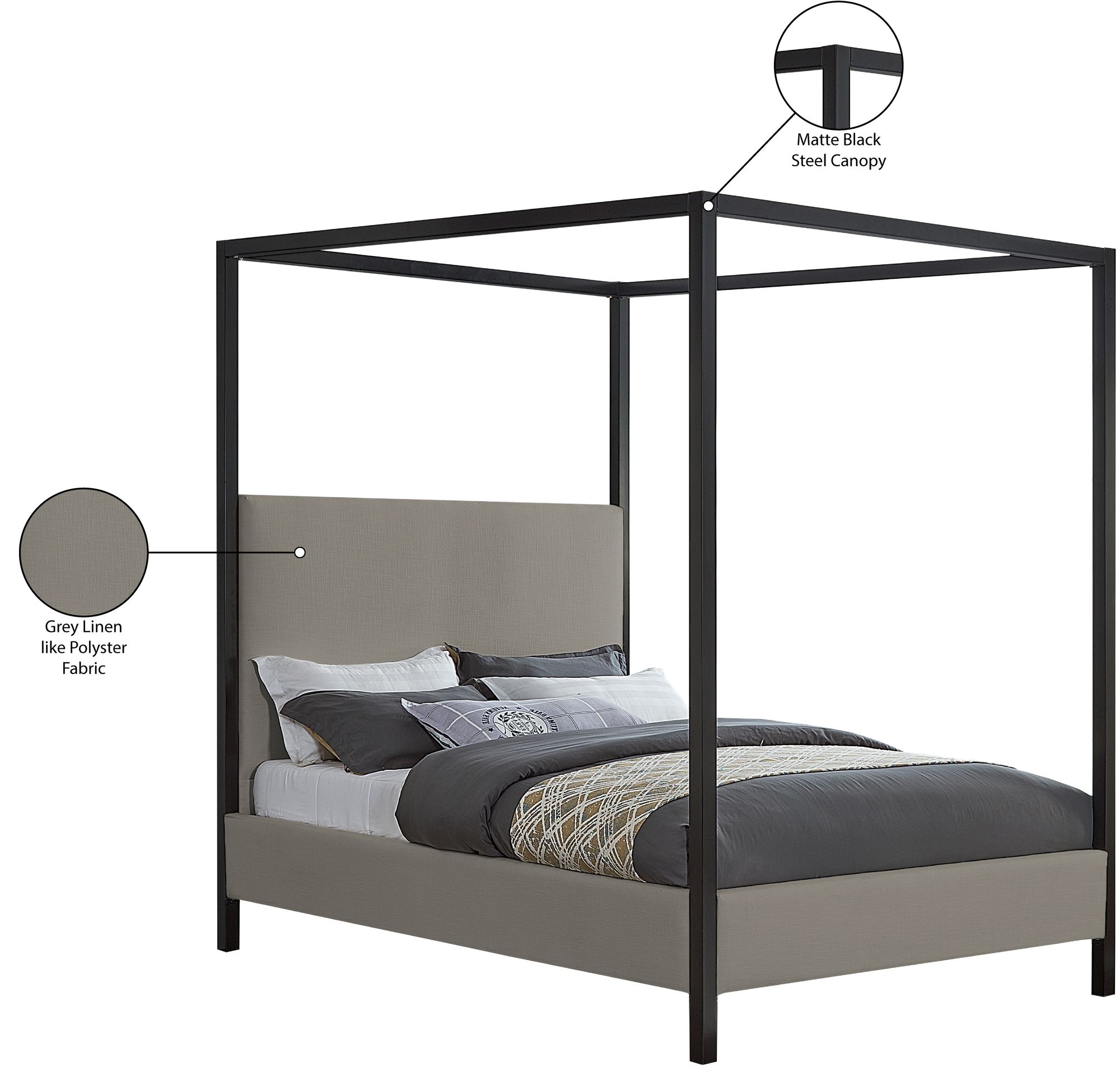 James Linen Fabric Full Size Canopy Bed