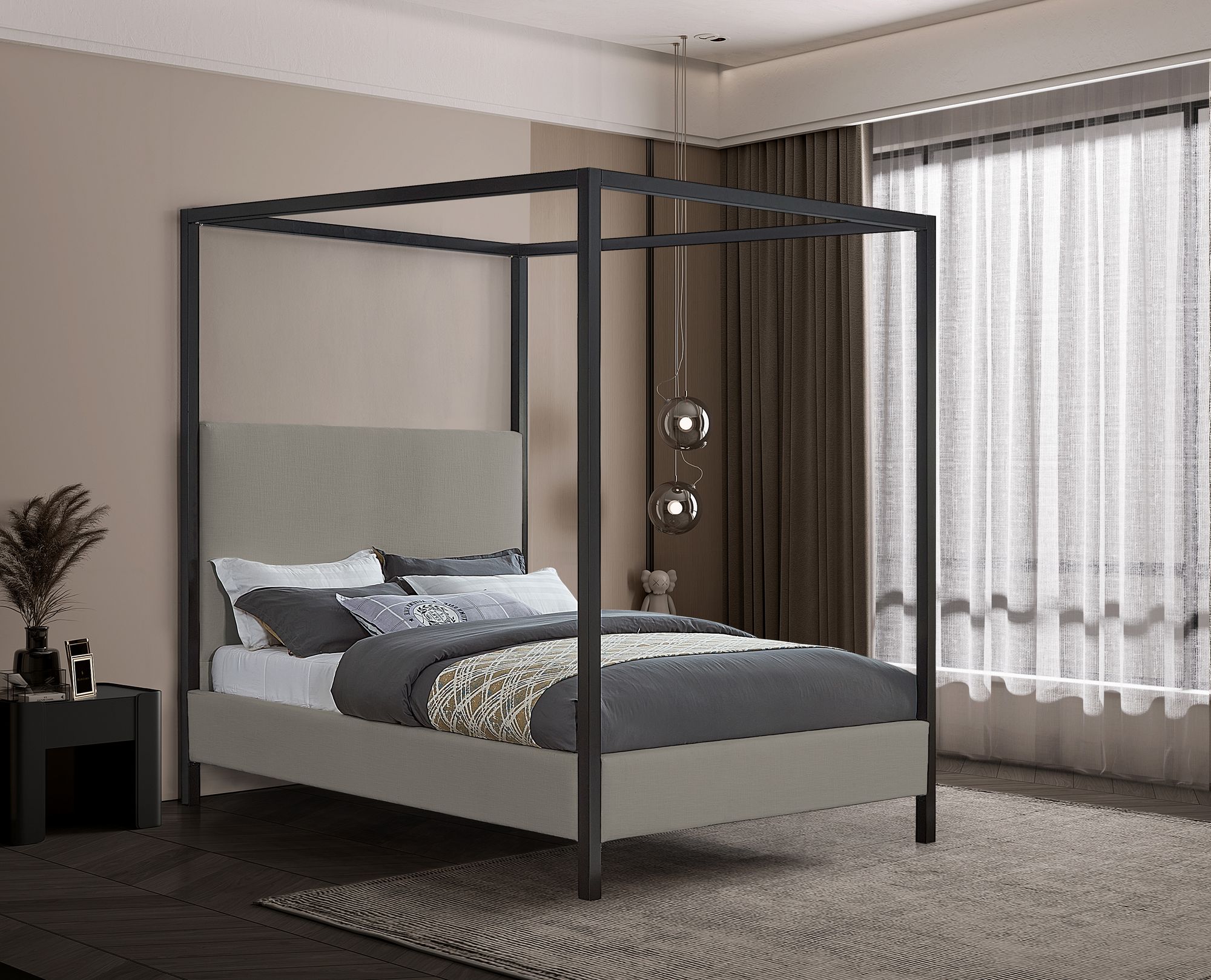 James Linen Fabric Queen Size Bed