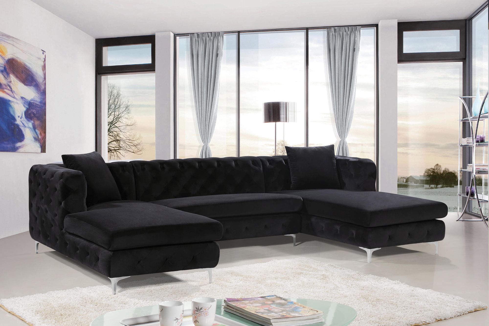 Gail 127" 3-Piece Velvet Sectional