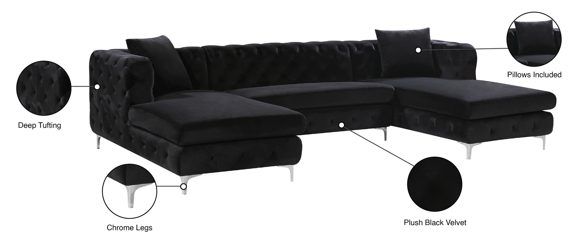 Gail 127" 3-Piece Velvet Sectional