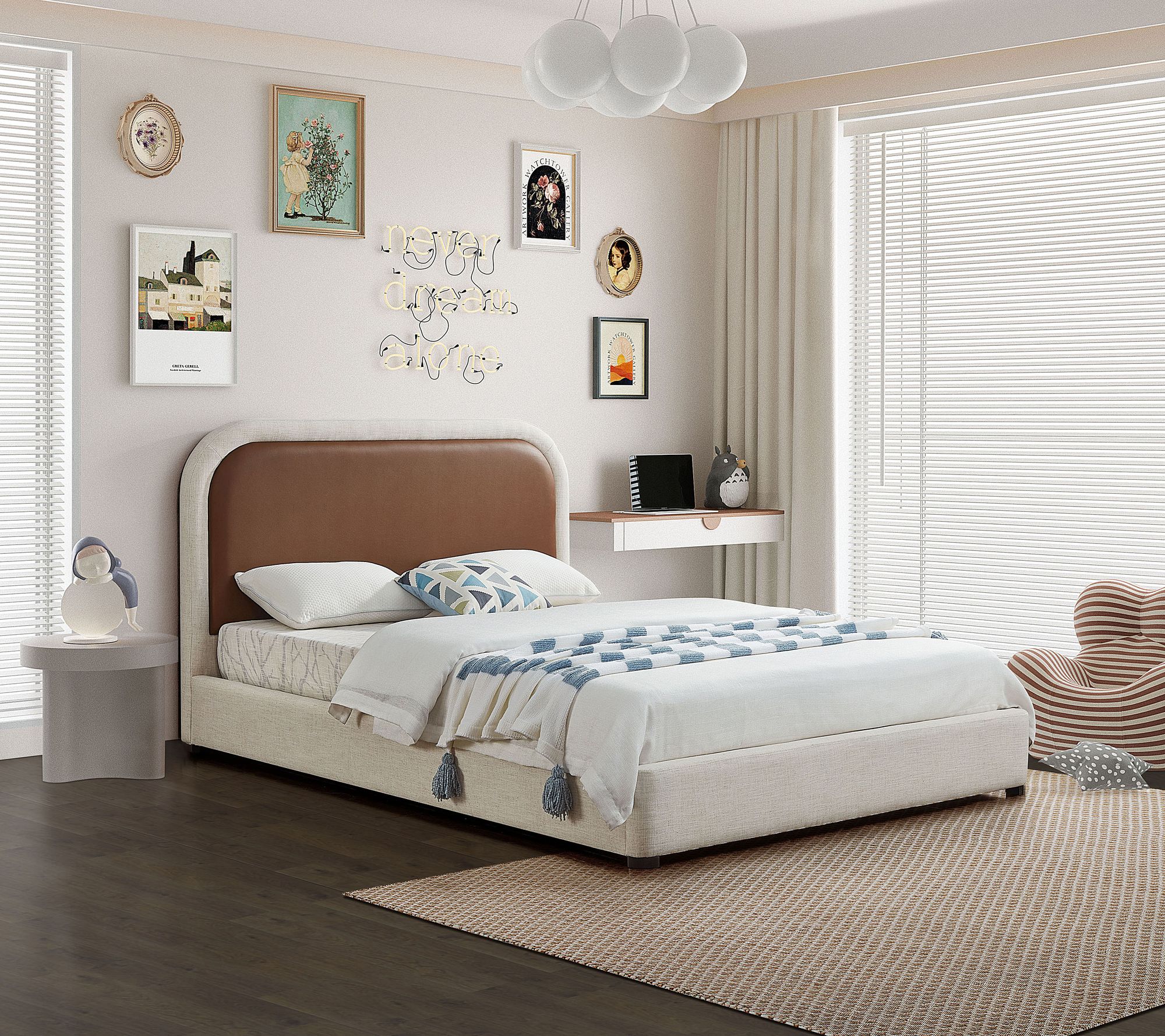Blake Two Tone Faux Leather & Linen Fabric Full Size Bed
