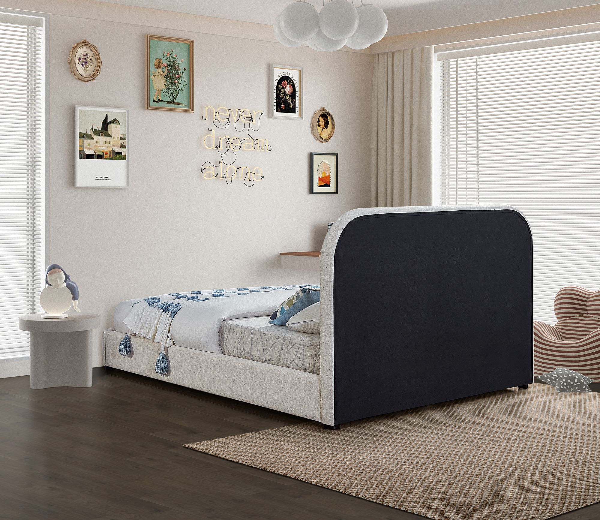 Blake Two Tone Faux Leather & Linen Fabric Full Size Bed