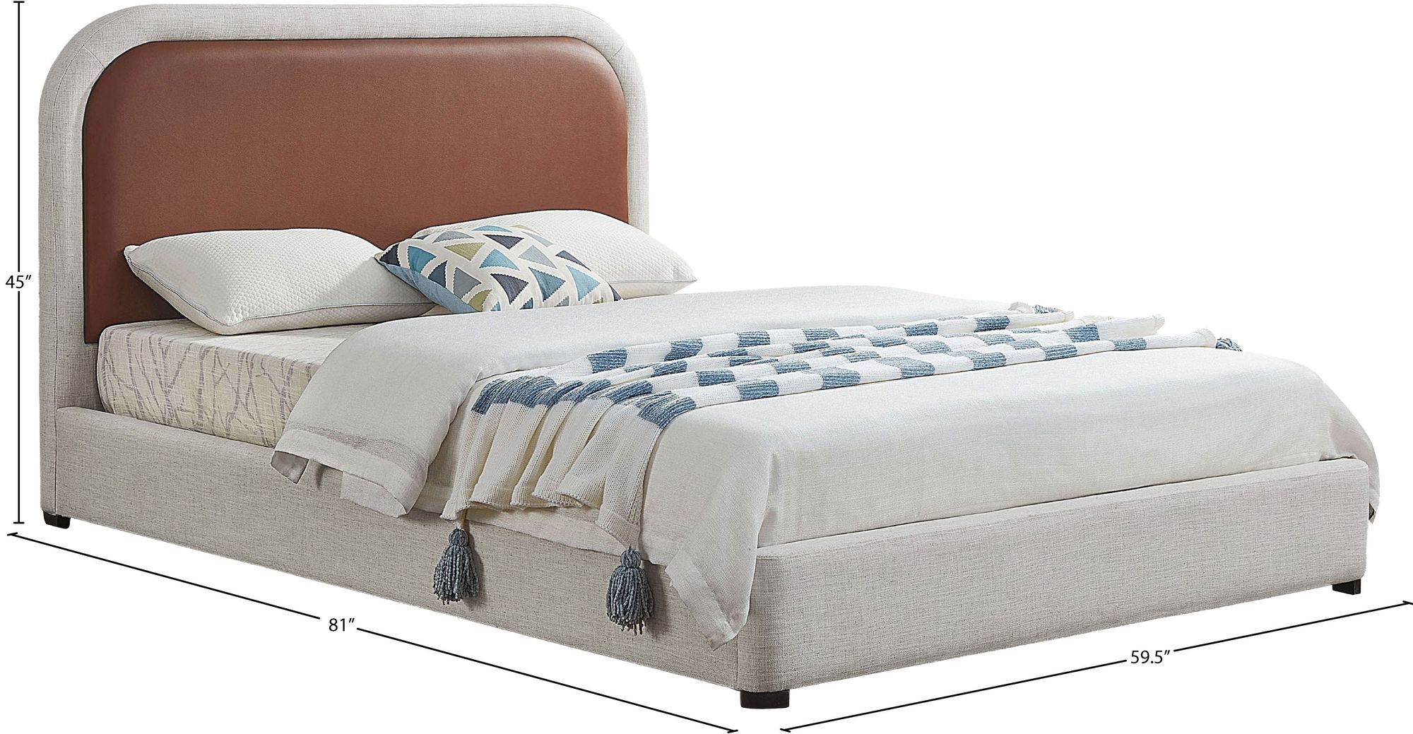 Blake Two Tone Faux Leather & Linen Fabric Full Size Bed