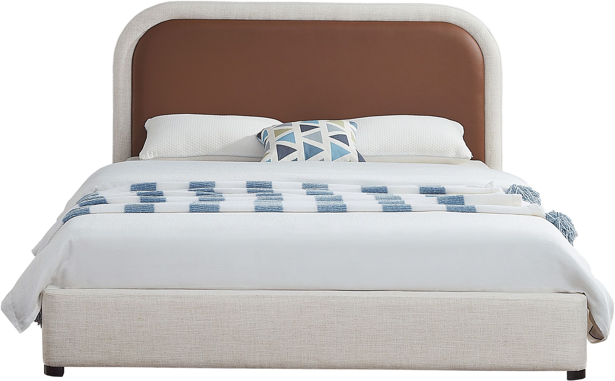 Blake Two Tone Faux Leather & Linen Fabric Queen Size Bed