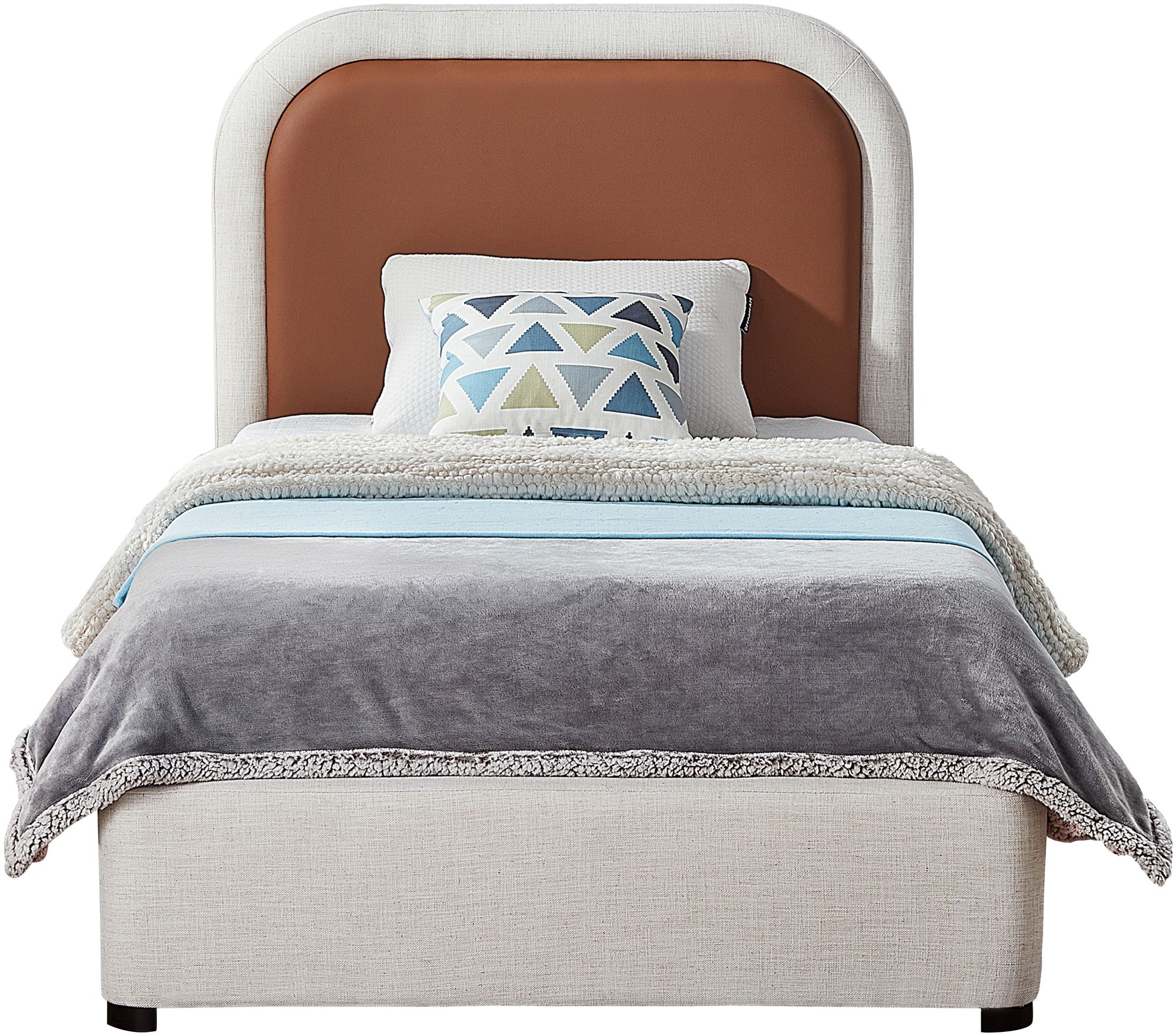Blake Two Tone Faux Leather & Linen Fabric Twin Size Bed