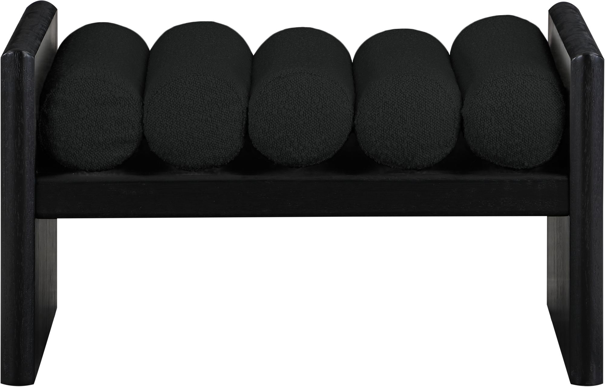 Waverly 32" Boucle Fabric Bench with Solid Wood Rich Black Finish