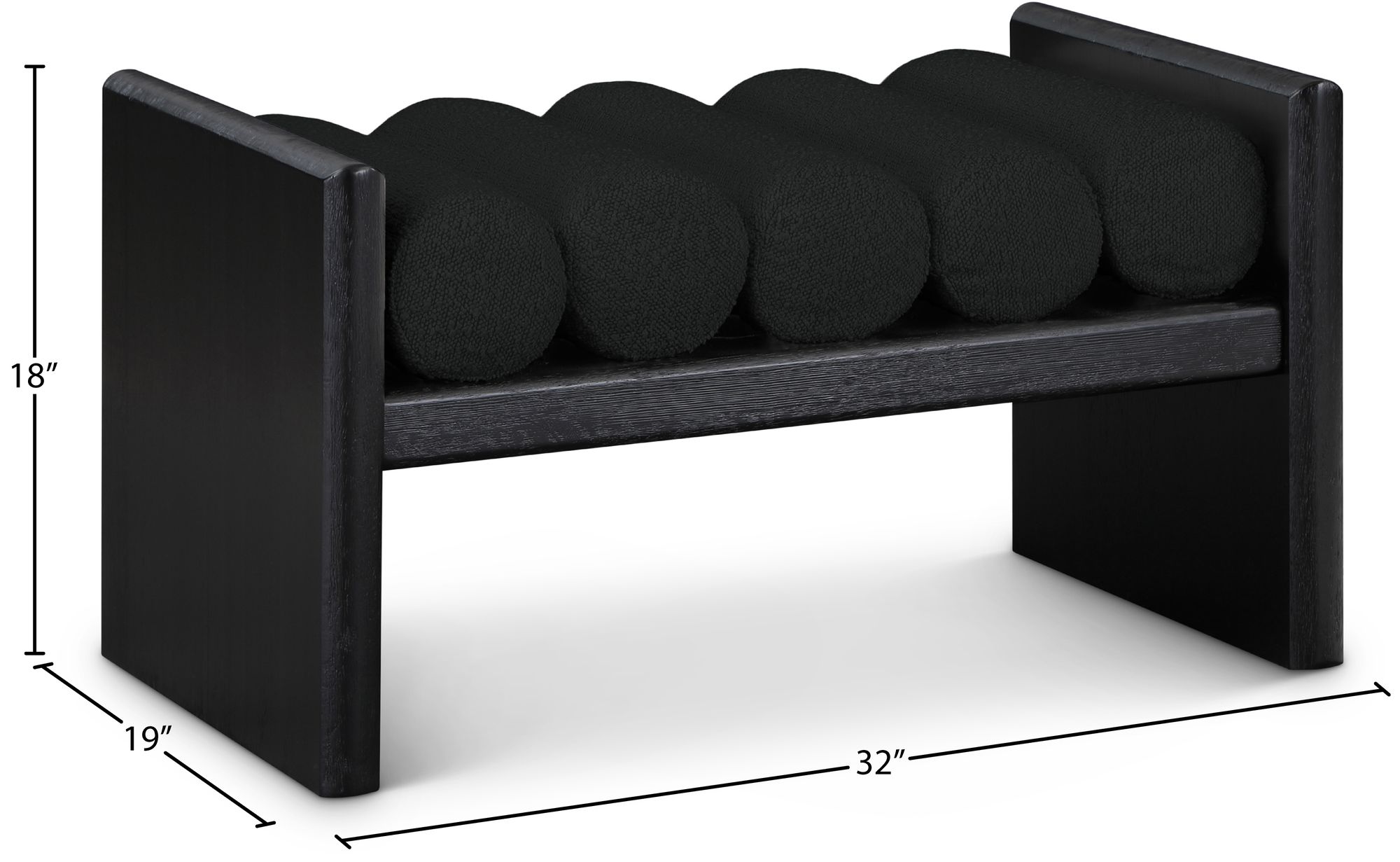Waverly 32" Boucle Fabric Bench with Solid Wood Rich Black Finish