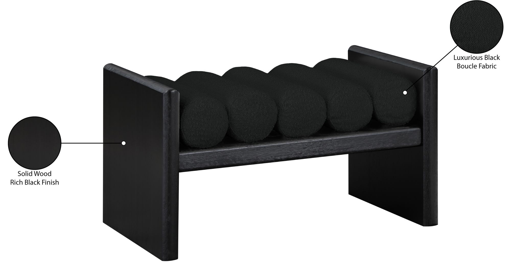 Waverly 32" Boucle Fabric Bench with Solid Wood Rich Black Finish