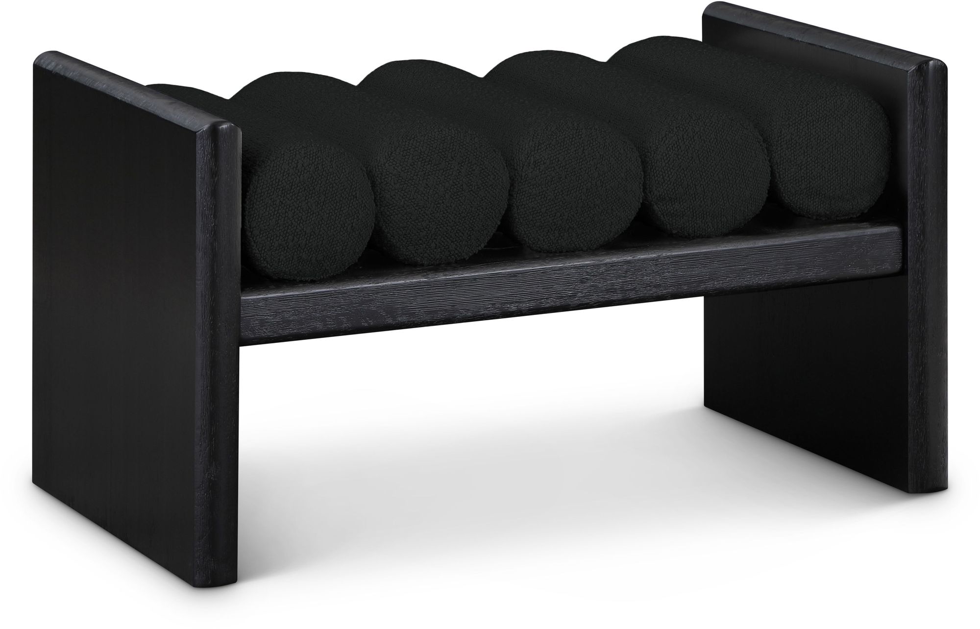 Waverly 32" Boucle Fabric Bench with Solid Wood Rich Black Finish
