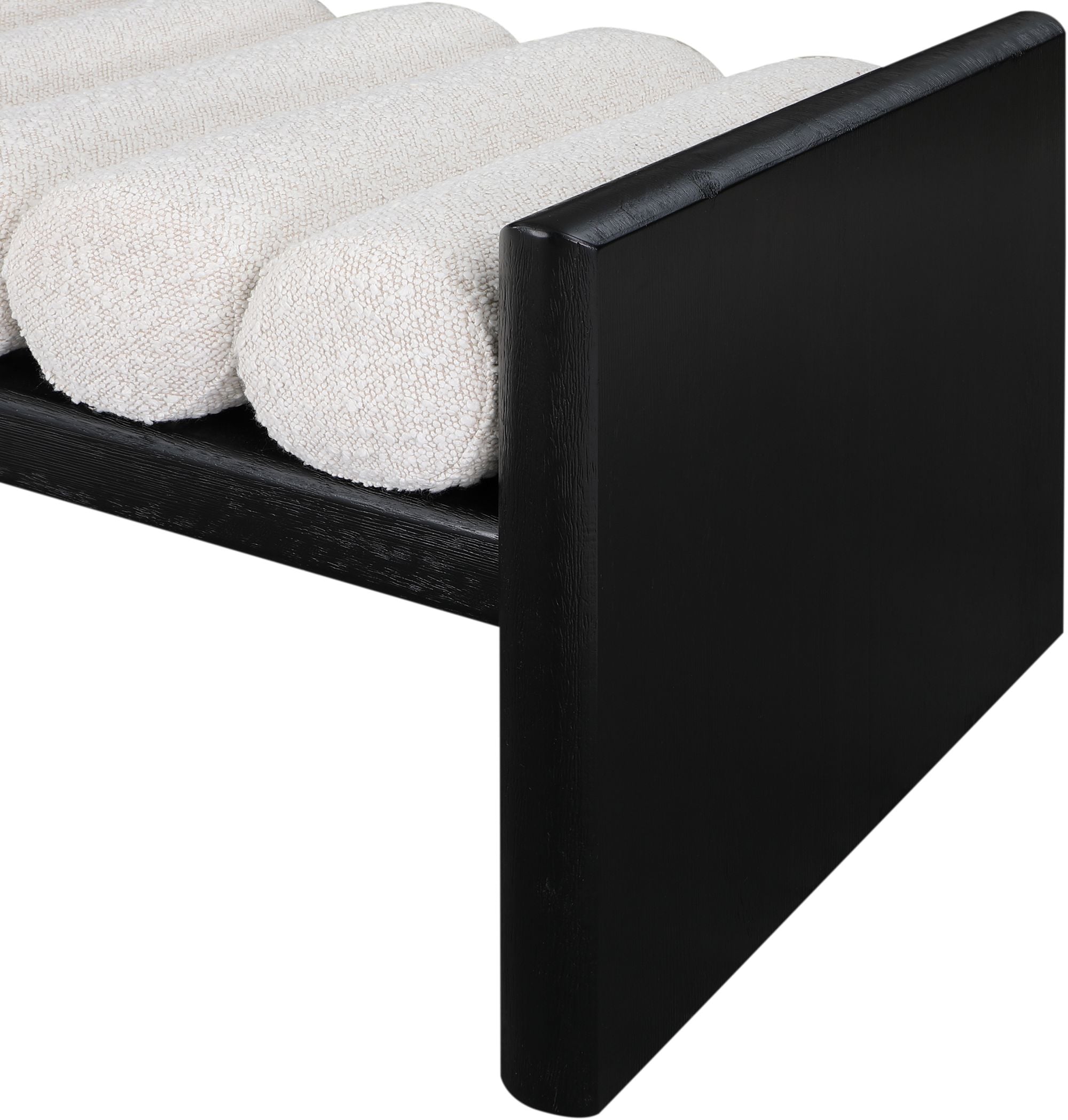 Waverly 32" Boucle Fabric Bench with Solid Wood Rich Black Finish