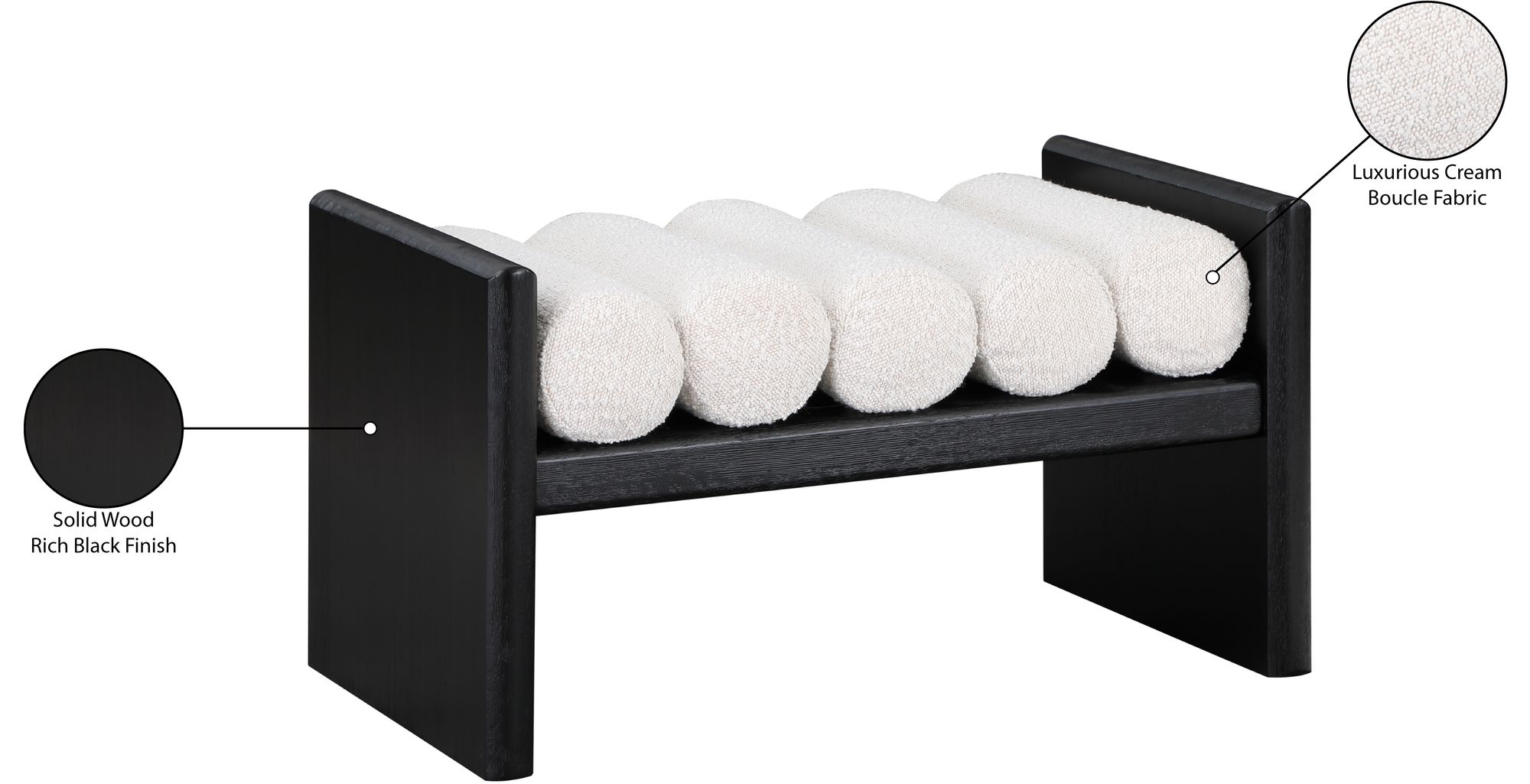 Waverly 32" Boucle Fabric Bench with Solid Wood Rich Black Finish