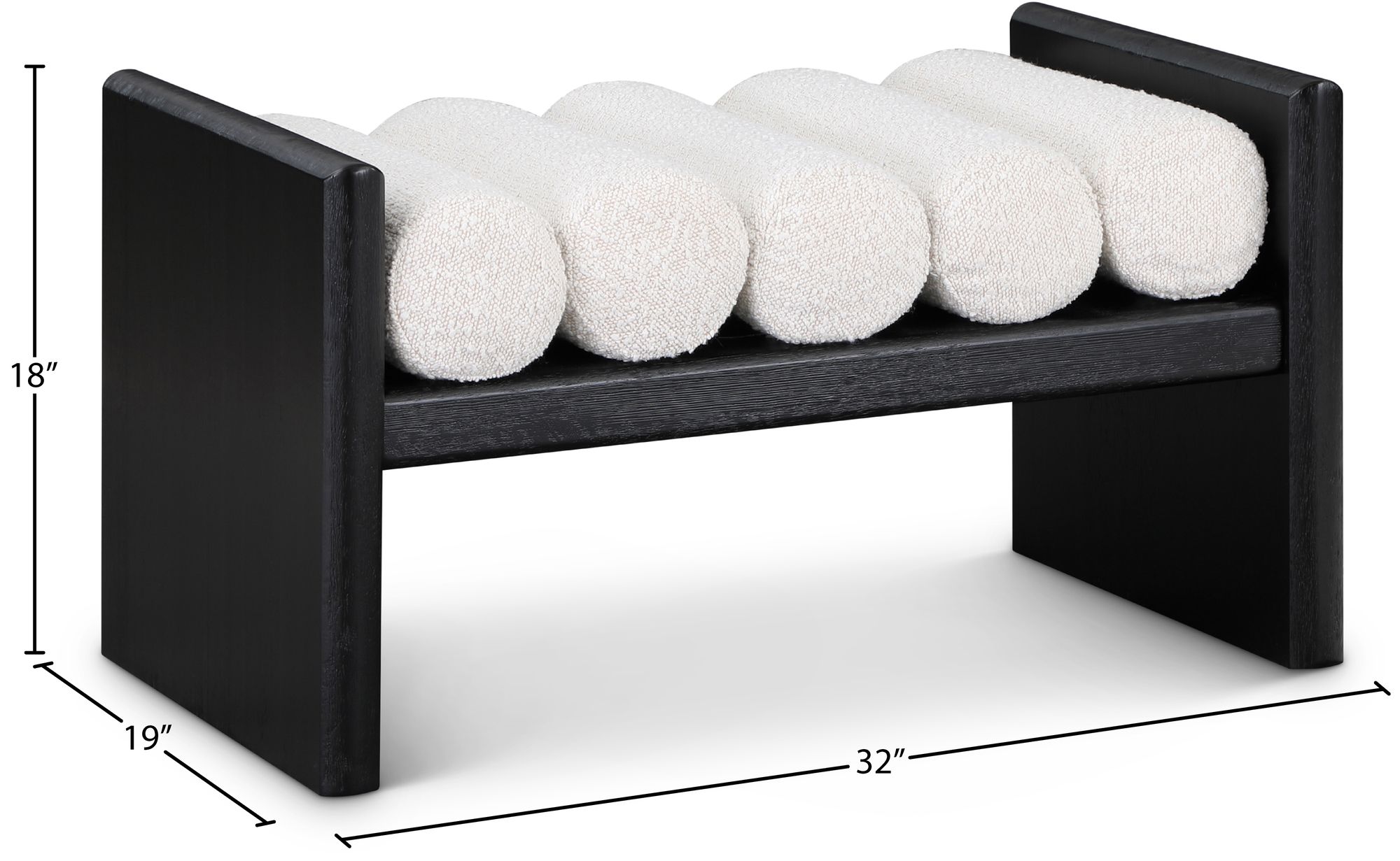 Waverly 32" Boucle Fabric Bench with Solid Wood Rich Black Finish