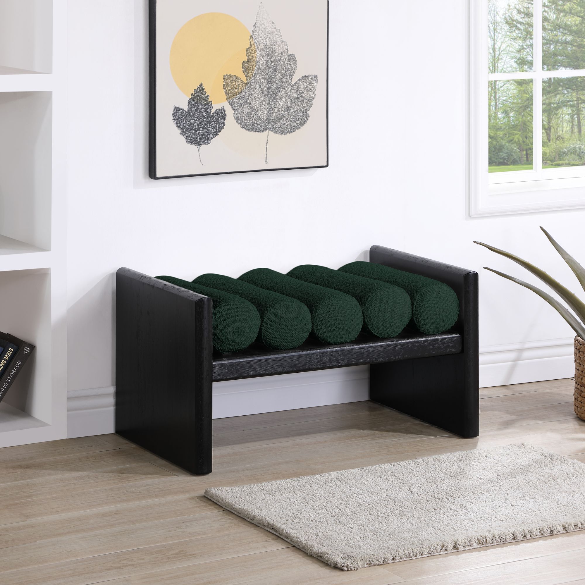 Waverly 32" Boucle Fabric Bench with Solid Wood Rich Black Finish