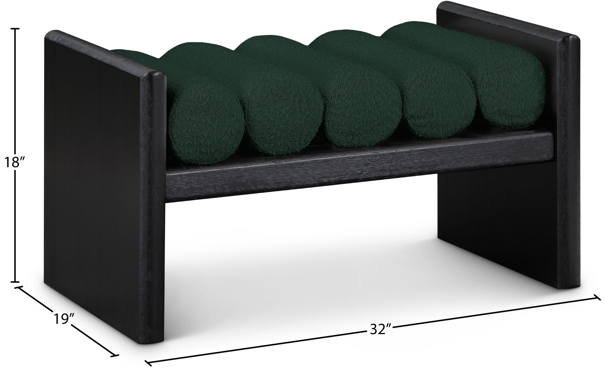 Waverly 32" Boucle Fabric Bench with Solid Wood Rich Black Finish