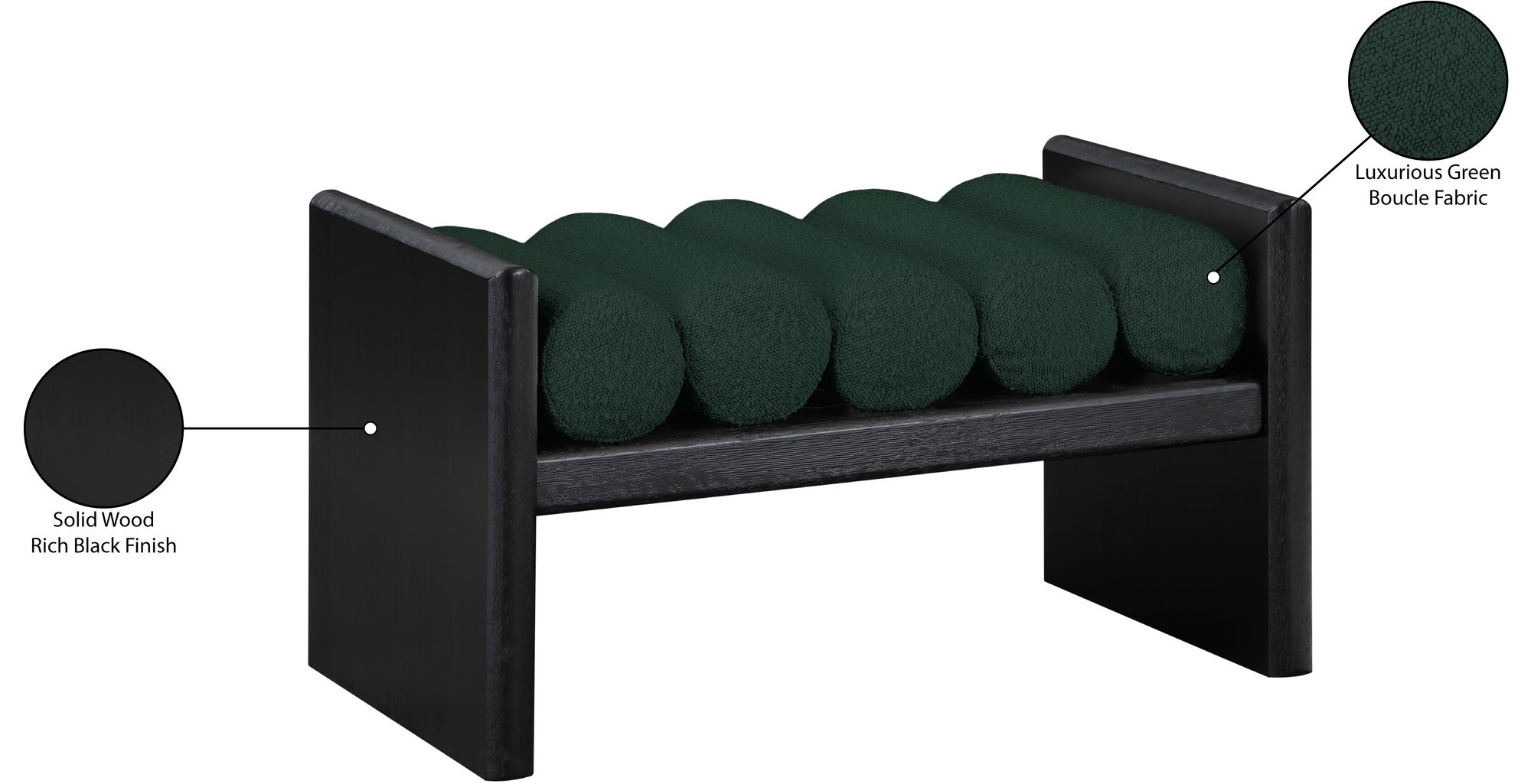 Waverly 32" Boucle Fabric Bench with Solid Wood Rich Black Finish